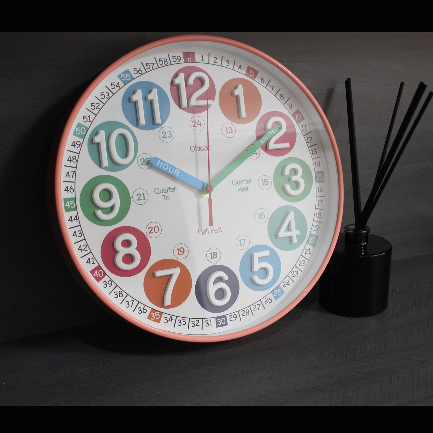 SYOYUEX Learning Time Clock for Kids, 12 Inch 3D Peach Pink Classic Silent Wall Clock, Bedroom, Kitchen, Classroom, Decor at School, Clear Digital Clock for Kids Room