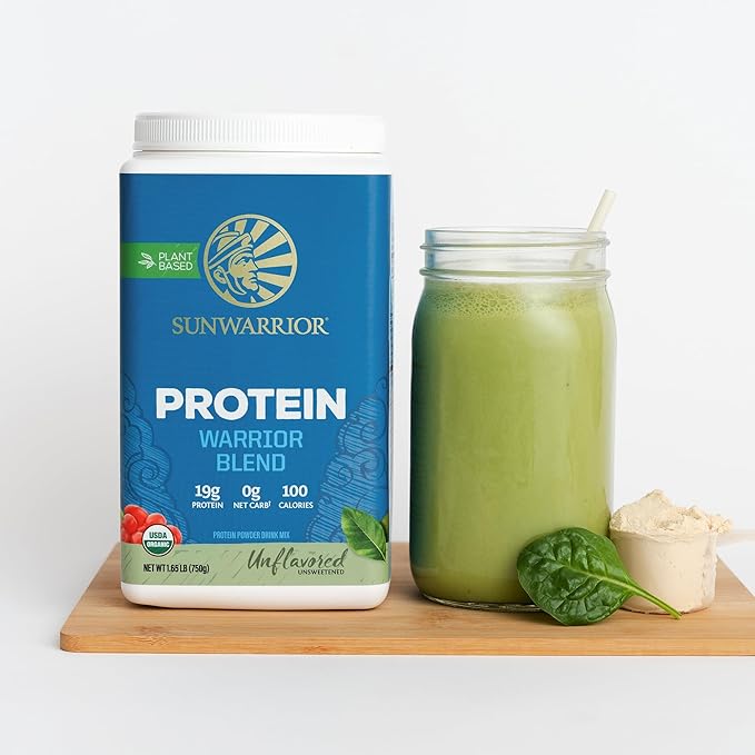 Vegan Organic Protein Powder Plant-based | BCAA Amino Acids Hemp Seed Soy Free Dairy Free Gluten Free Synthetic Free NON-GMO | Unflavored 30 Servings | Warrior Blend by Sunwarrior
