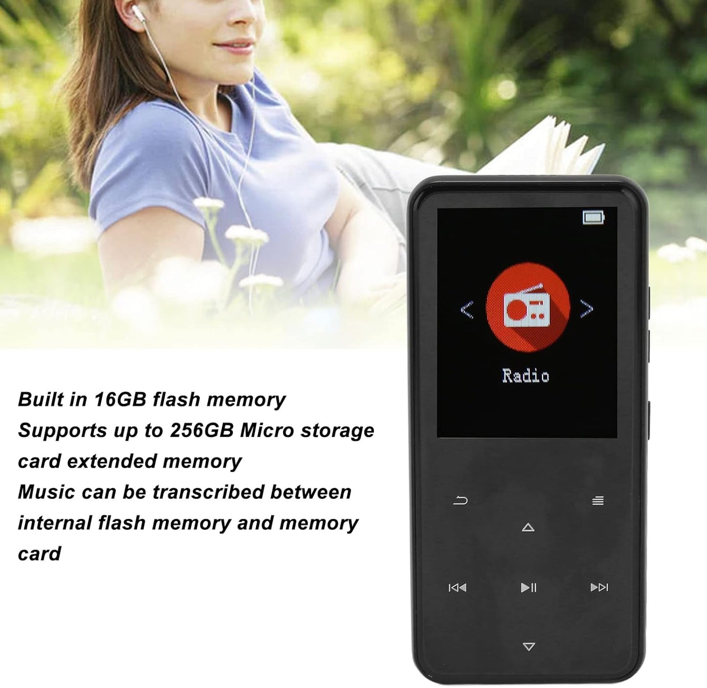 Vikye MP3 BT5.0 16GB 2.4 Inch MP3 Player, Music Player with Screen, Noise Reduction Player with Touch Support Expansion