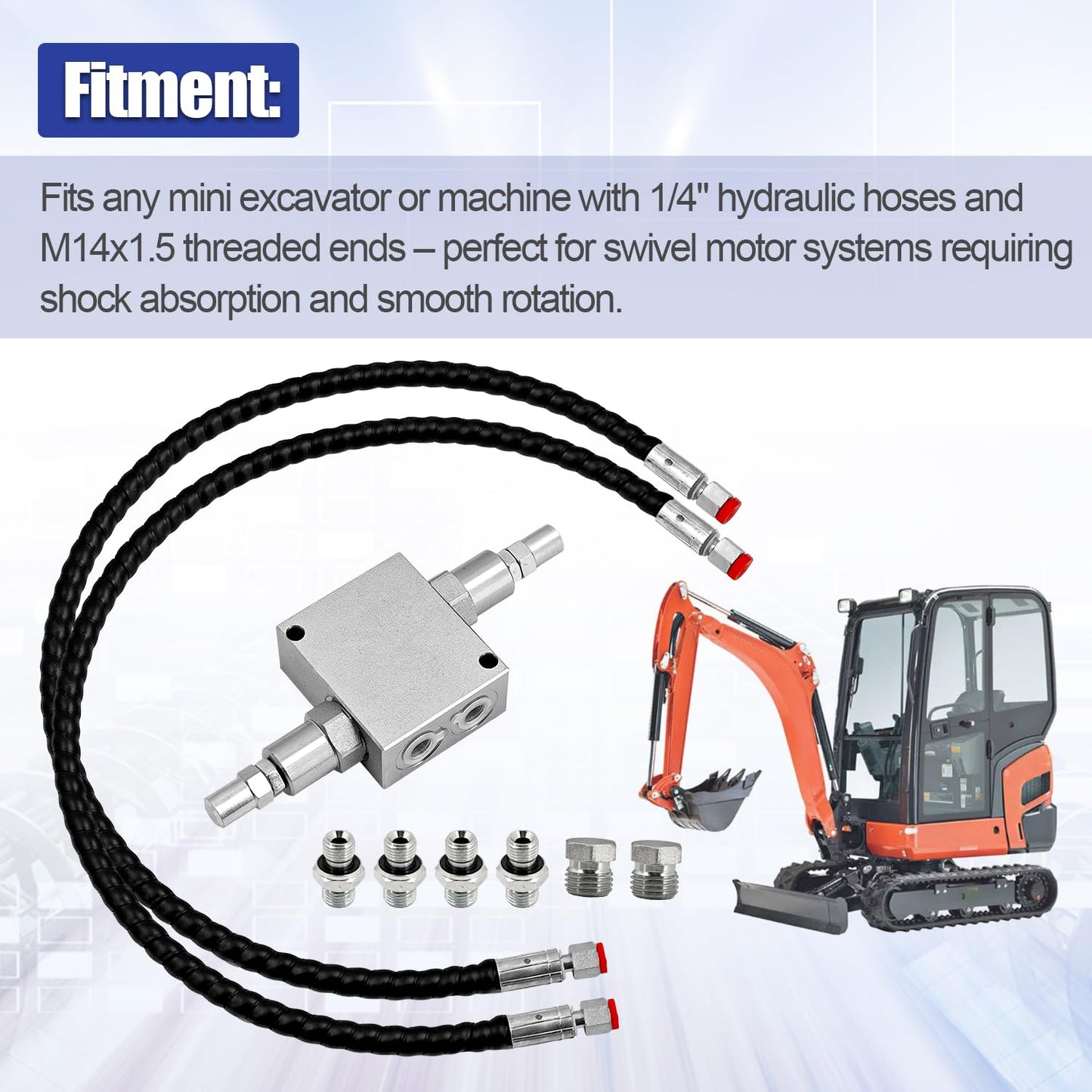 Blrack Mini Excavator Cushion Valve Kit Complete with Hydraulic Swivel Motor Buffer Valves for 1/4" Hose Systems Replace 1/4" M14x1.5