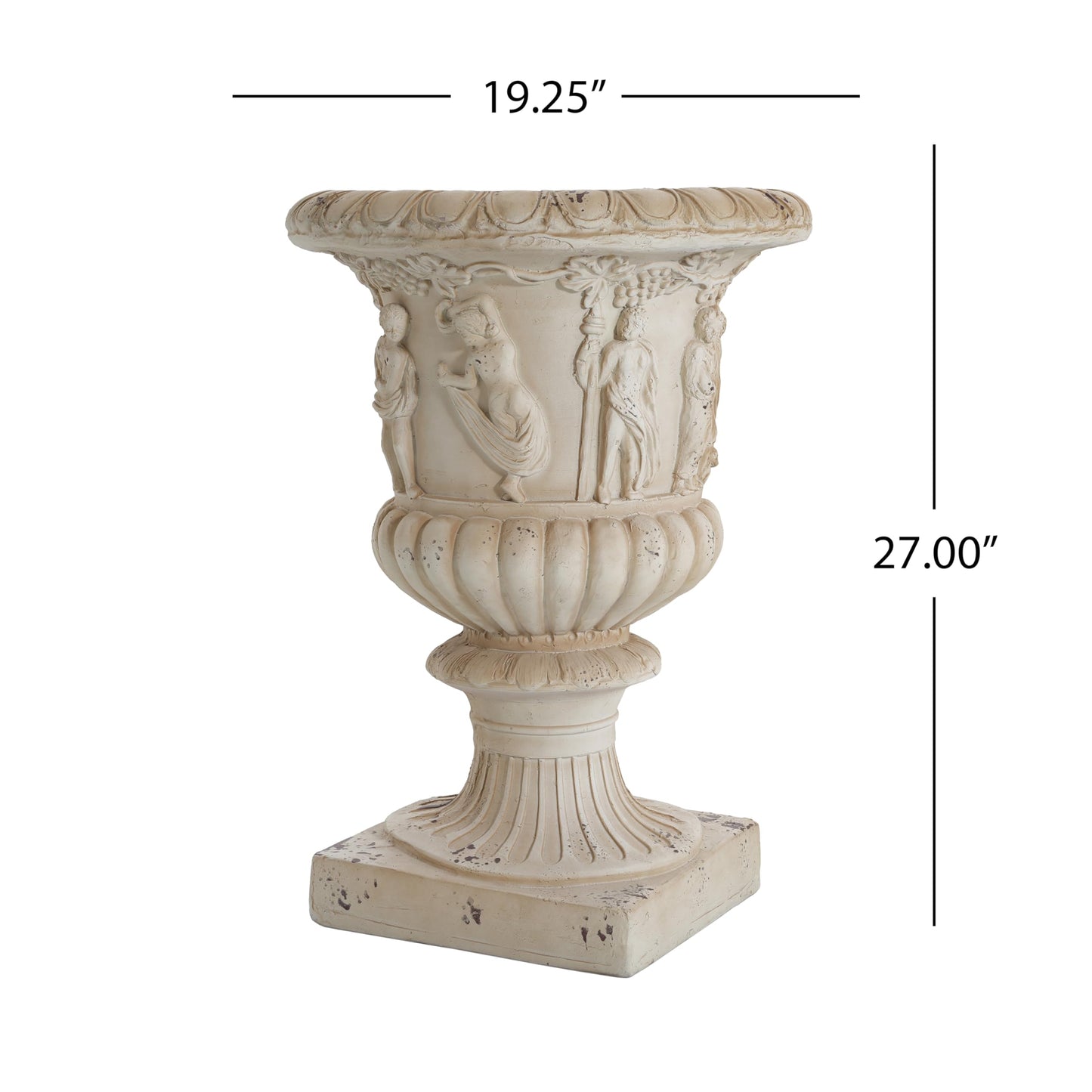 Christopher Knight Home Clara 27'' MGO Outdoor Planter, Mid-Century Modern Garden Urn, Floral Statue Design, Large Garden Pot, Flower Urn with Drainage Hole for Backyard Home, Antique White