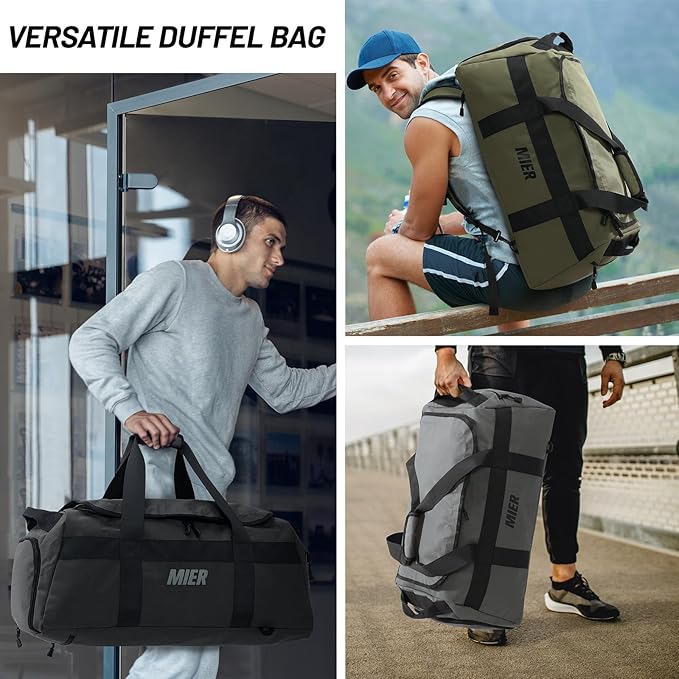 MIER Gym Bag for Men Large Duffel Backpack with Shoe Compartment, 60L Convertible Duffle Bags Weekender Overnight Bag for Gym Sports Travel, Green