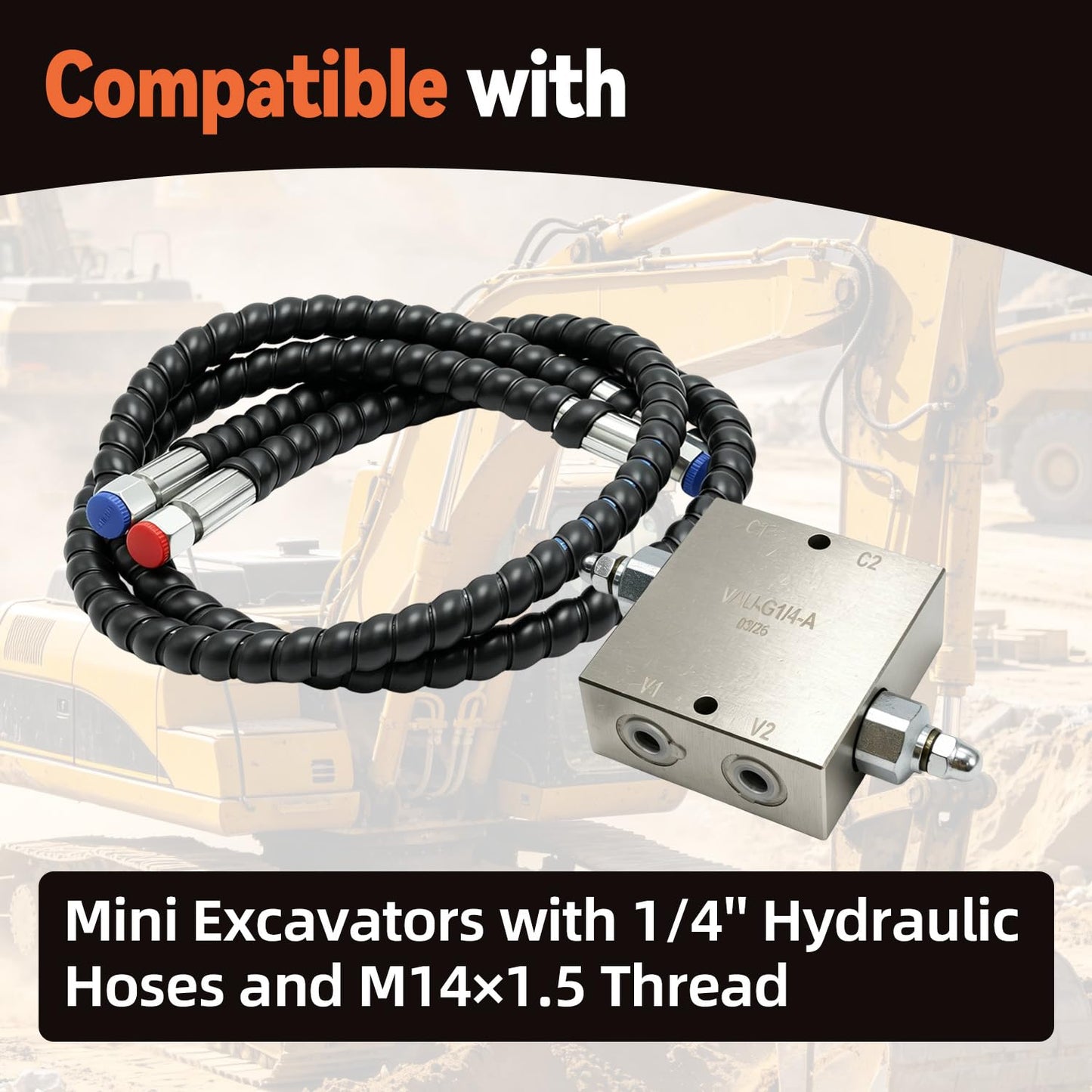 XFApex New Mini Excavator Swivel Motor Cushion Valve Kit Complete Hydraulic Assembly Fit for Mini Excavators with 1/4'' Hydraulic Hoses and M14×1.5 Thread, Straight Hole