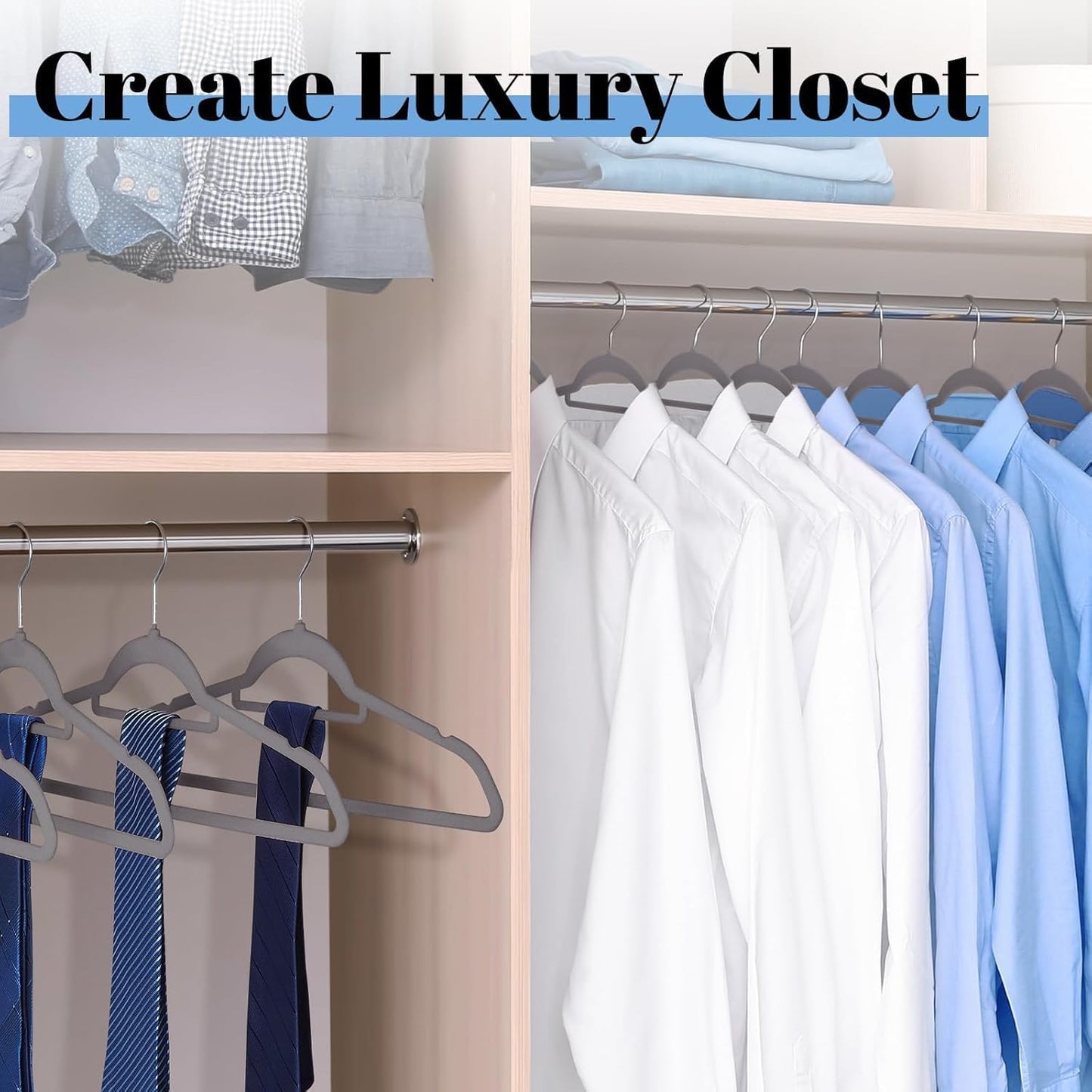 Smartor Velvet Hangers - Space-Saving Non-Slip Clothes Hangers with Tie Bar | 20-Pack in Grey
