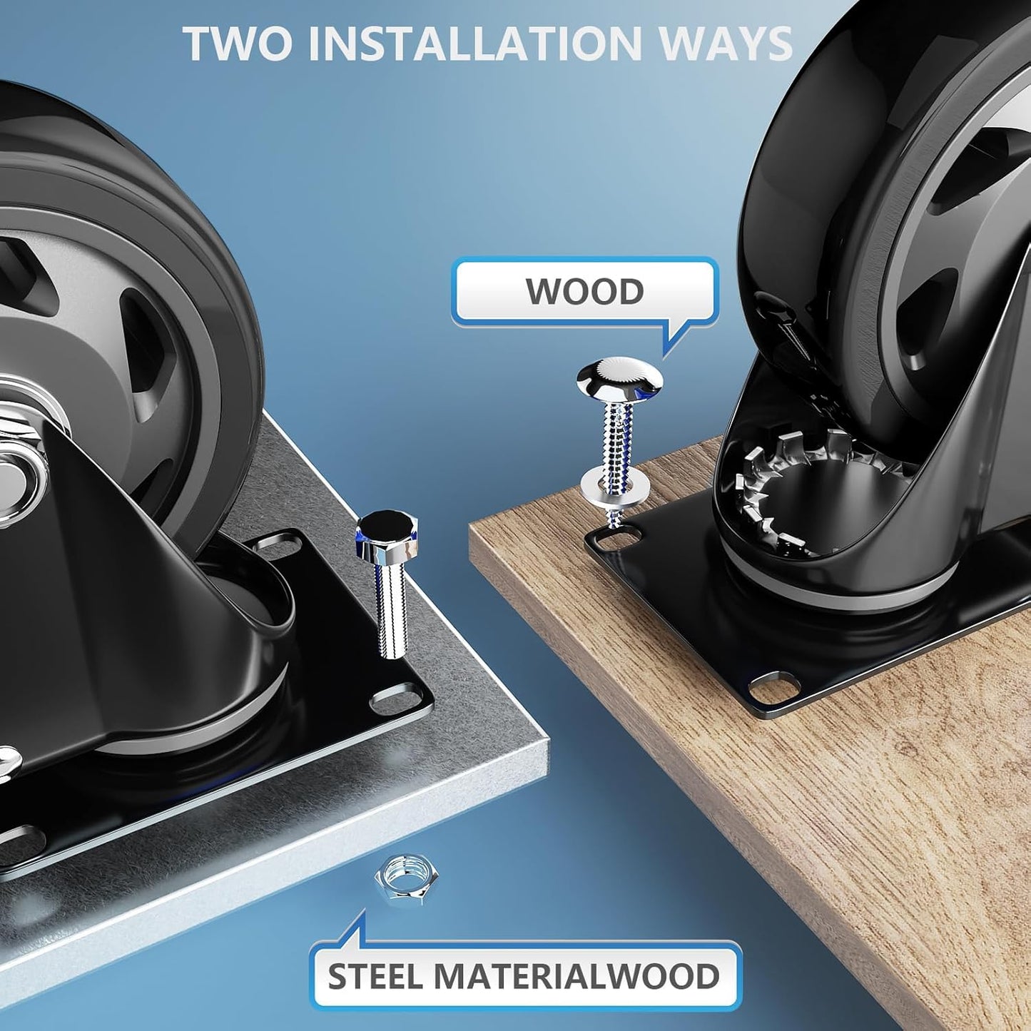 4 Inch Caster Wheels with Brake, Heavy Duty Casters Set of 4, Swivel Top Plate Casters with Double Ball Bearings, Industrial Locking Castor Wheels For Furniture, Workbench, Cabinet(Free Hardware Kits)