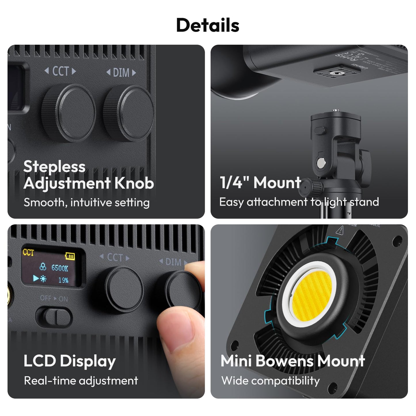 ULANZI 100W RGB Portable LED Video Light w DC Power Adapter, 88.8Wh Build-in Battery Metal Mini Adjustable Color Temperature COB Continuous Output Lighting Handheld Spotlight 2700K-6500K for Video