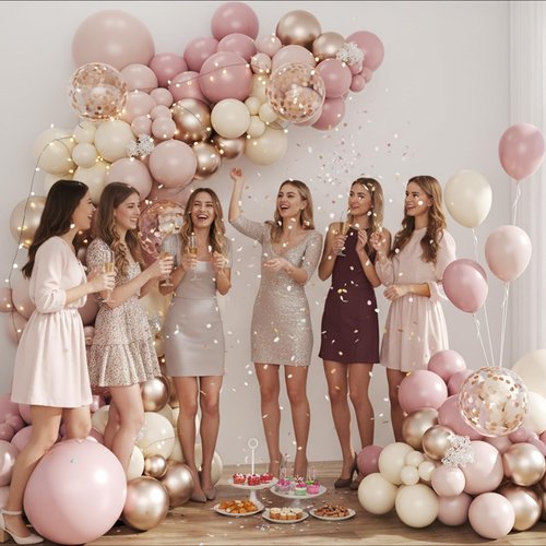 Celebloom Dusty Pink and Rose Gold Balloon Arch Kit, 134pcs Double Stuffed Light Pink Dusty White Metallic Gold Confetti Balloons Garland Kits for Birthday Wedding Baby Shower Bridal Party Decorations