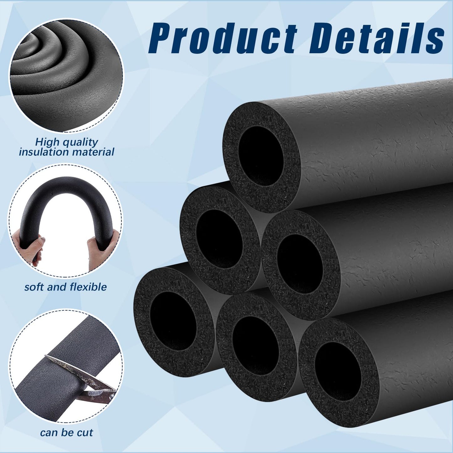 Pangda 4 Pcs 3 ft 1 Inch ID Foam Pipe Insulation Tubing, Black Pool Noodle, Black Foam Tube Cover for Ac Line Set, HVAC Insulation, Water Line Protection, Gym Handle Padding