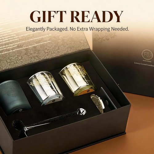 Luxury Soy Candle Gift Set - 3 Pack 7oz Crystal Glass Aromatherapy Candles | 120H Burn Time, Wick Trimmer & Snuffer Lid
