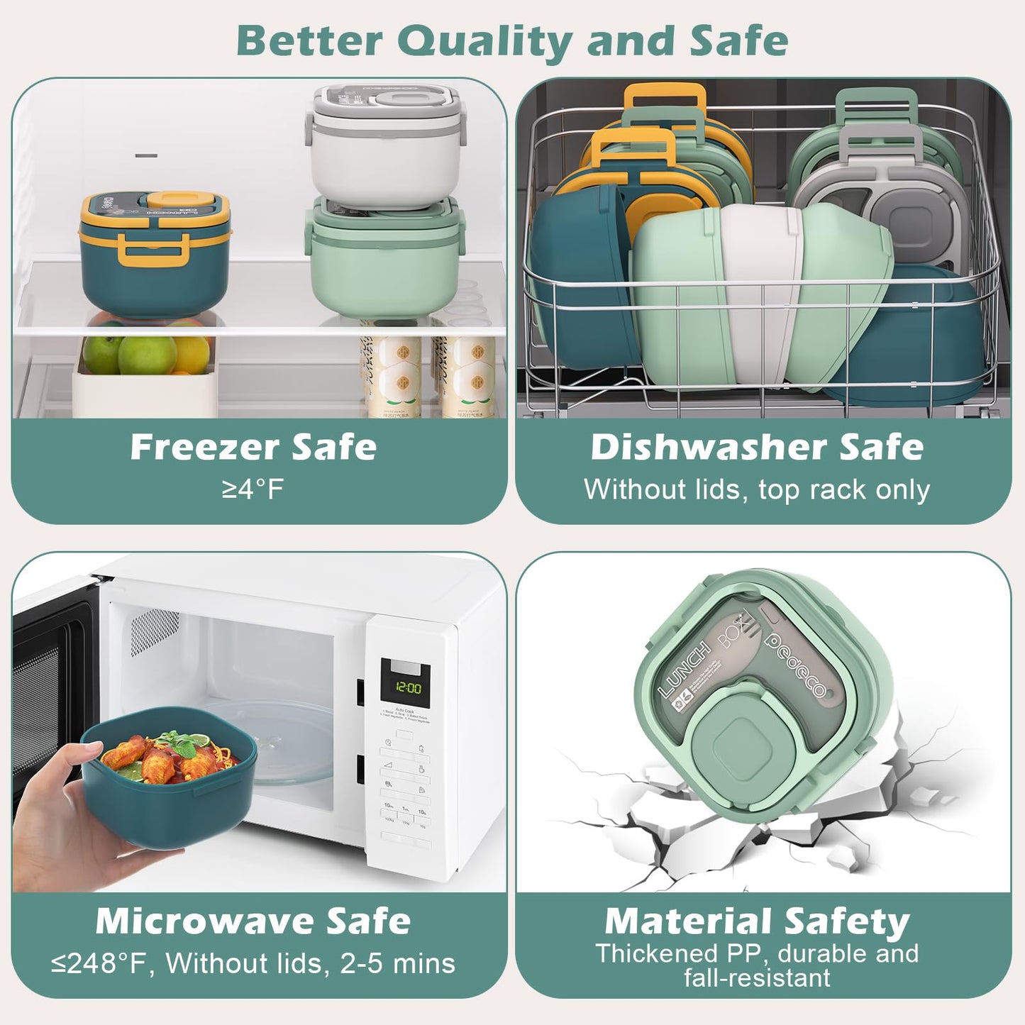 PEDECO Single-Layer Bento Lunch Box for Kids & Adults with Removable Stainless Steel Lunch Container,Dressing Container,BPA-Free,Dishwasher Safe - Includes Utensil(White,Not Insulated)