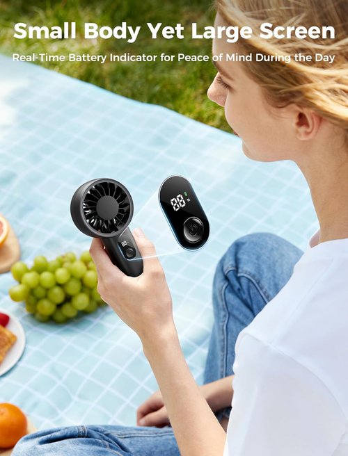 Aecooly Mighty Portable Fan - Powerful USB Rechargeable Handheld Fan | 10H Max Cooling Time, Mini Black