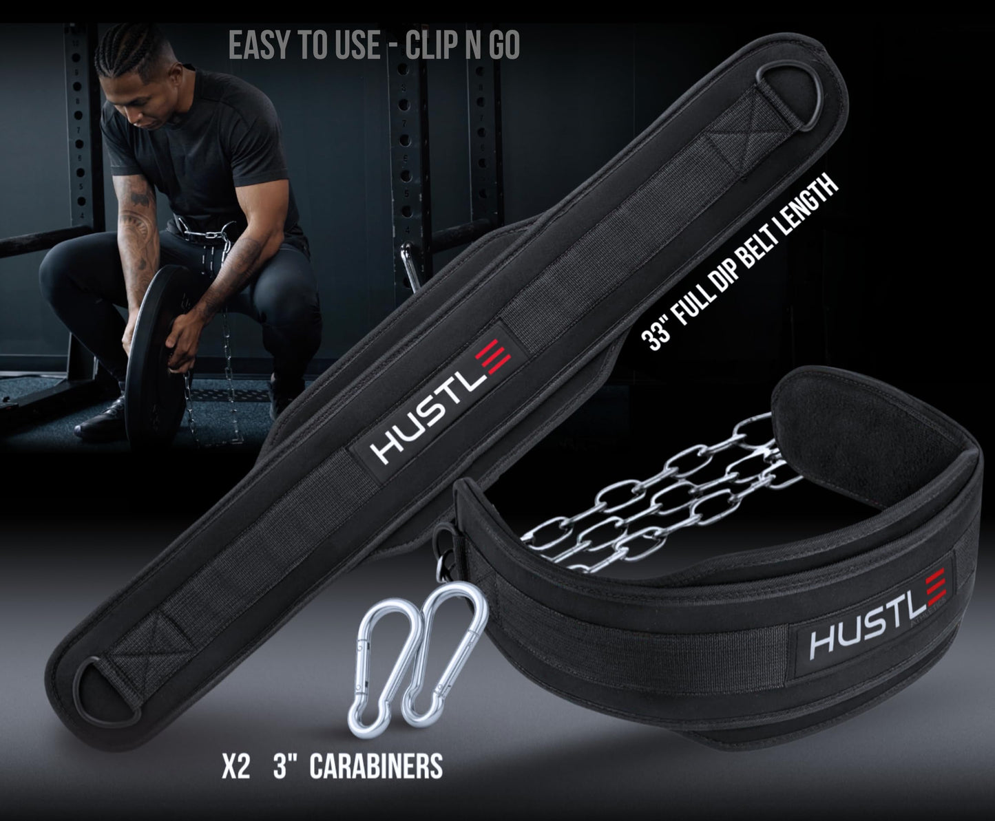 Dip Belt with Chain for Weightlifting – 42in Steel Belt Chain, 7in Padded Back Support, 400lb Capacity – Weighted Belt for Pullups, Dips, Squats – Heavy Duty Weight Belt for Men and Women