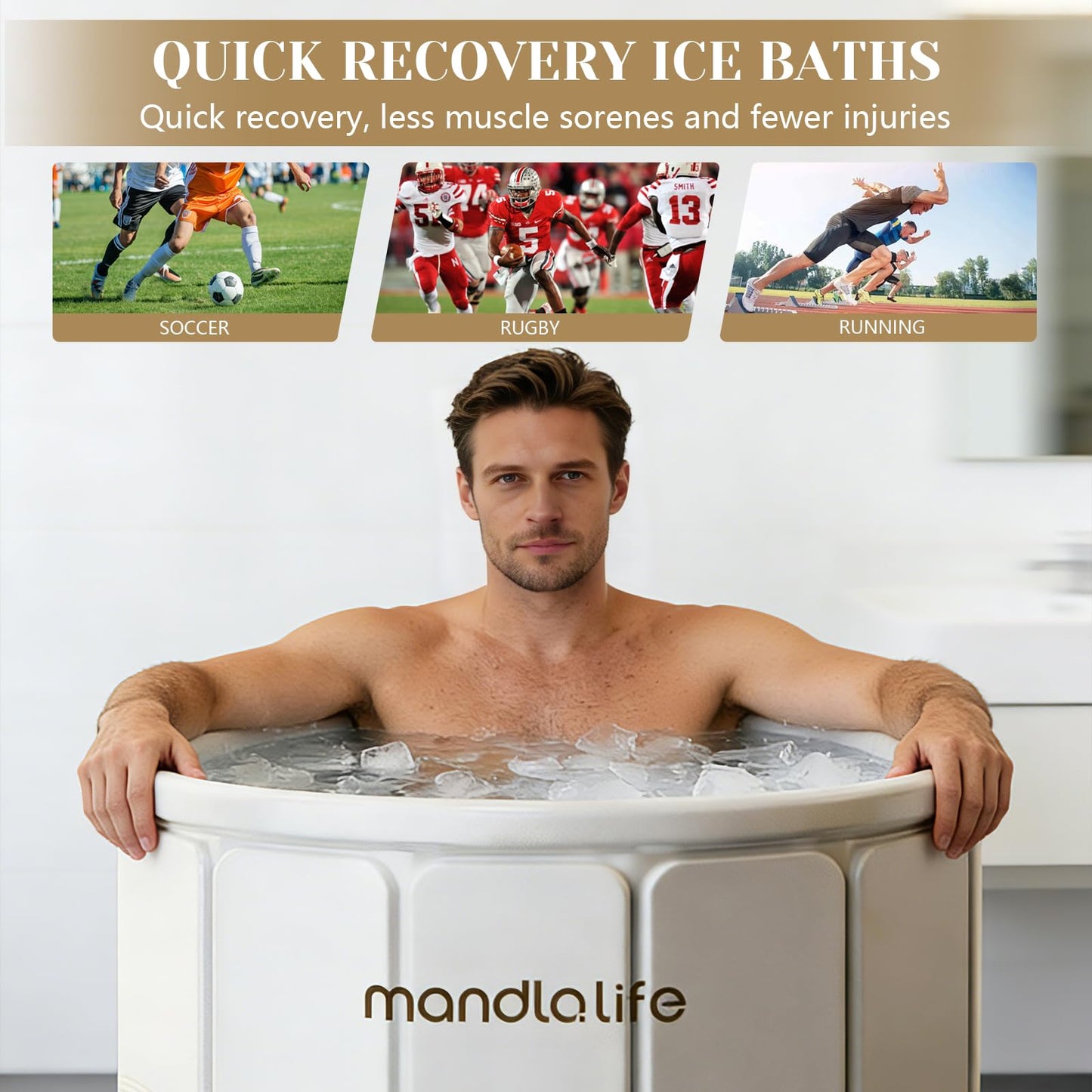 Portable Bathtub for Adults, Collapsible Freestanding Bathtub for Shower, Hot Ice Bath Tubs with Thickened Multi-layer Material to Keep Temperature, Indoor Outdoor Soaking Tub (XL 31.5" L x 25.6" H)