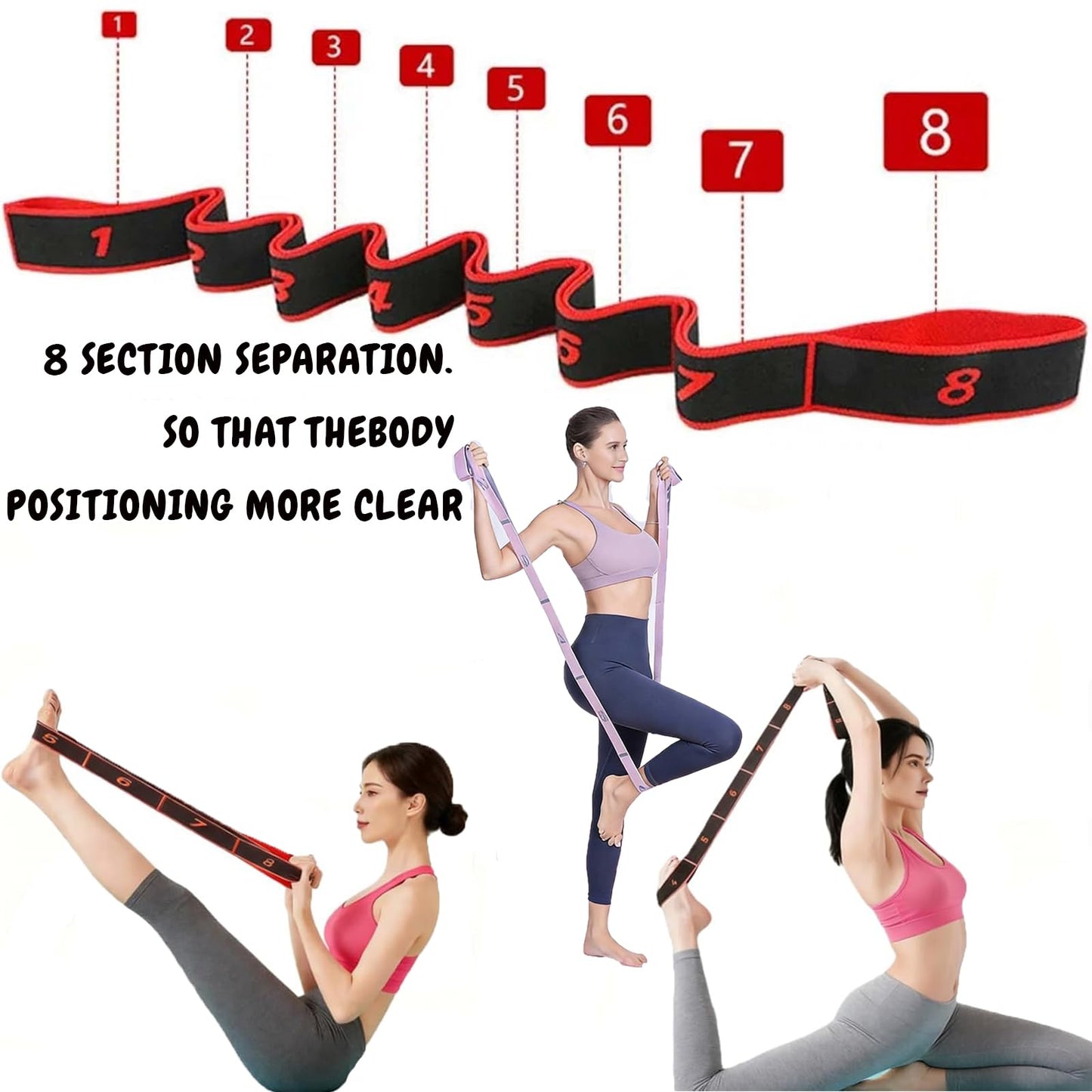 （2Pcs） Numbered Resistance Bands for Glutes & Yoga, Adjustable Pull Rope for Full Body Workout, Arm Leg Exercise Equipment for Home Gym Training(Red&Purple