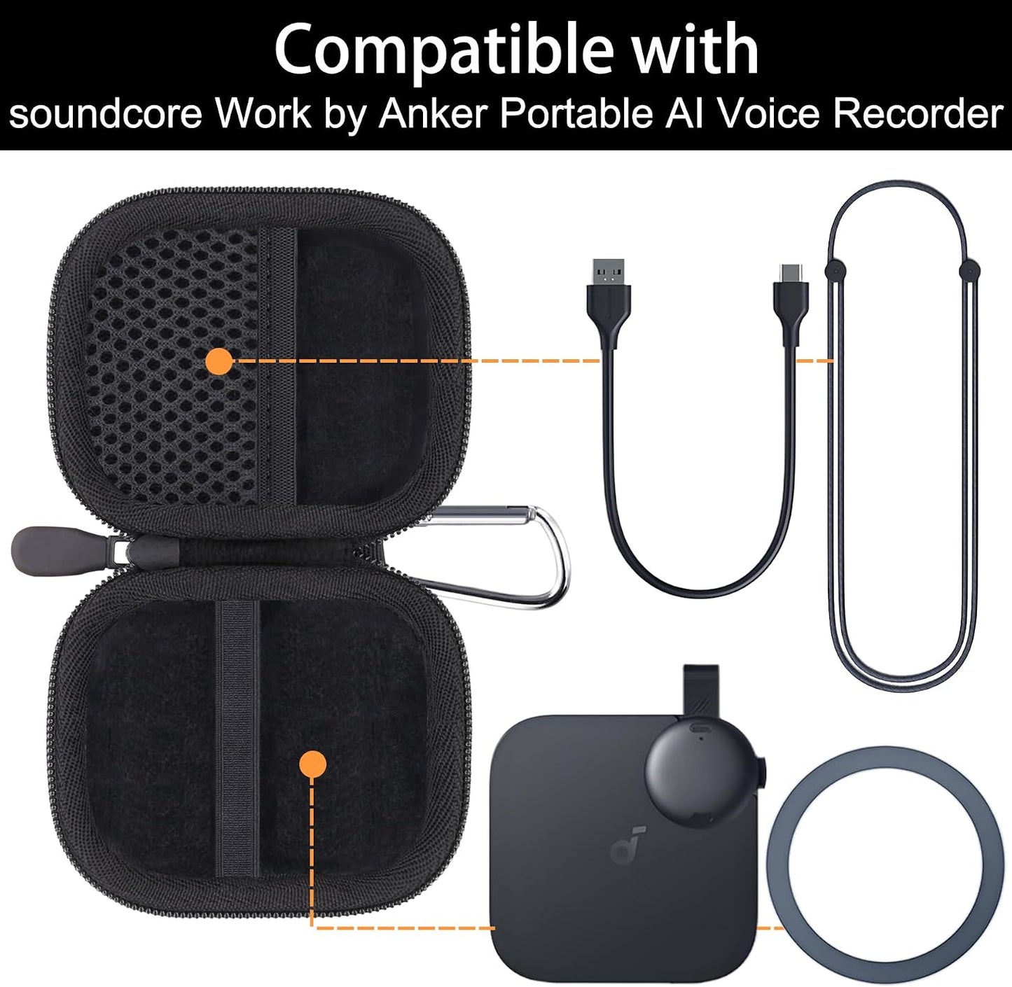Baval for Anker Soundcore Work Portable AI Voice Recorder Hard Travel Case(Black Case)