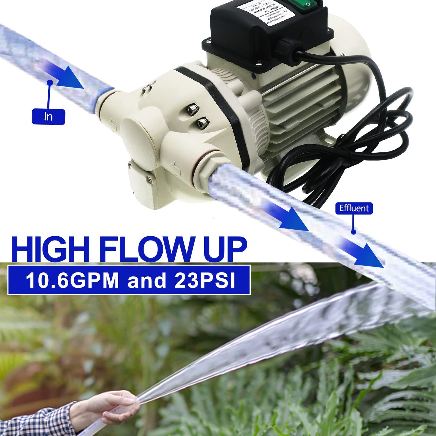 FlowFluid Pressure Diaphragm 110v Electric Self Priming Transfer Draining Irrigation Urea Pump Industrial Useful Large Flow Jet,Recirculating Inline Water Booster Pump for Garden,Agricultural,Pool.