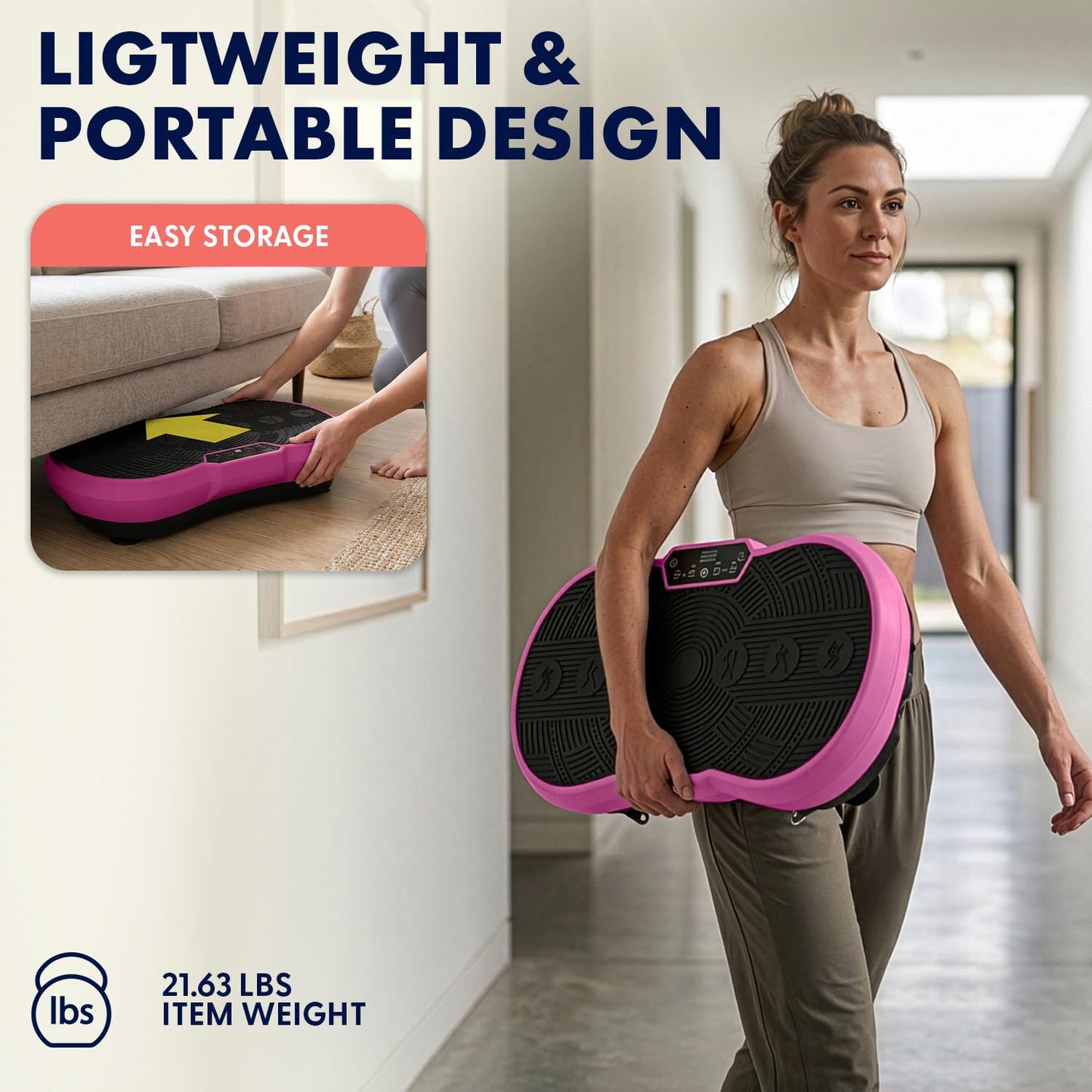 SQUATZ Vibration Plate Exercise Machine | Low-Impact Full Body Vibrator Plate with 99 Speed Levels & 9 Preset Programs | Resistance Bands & Remote Included | 265 lb Capacity | For Home & Office | Pink