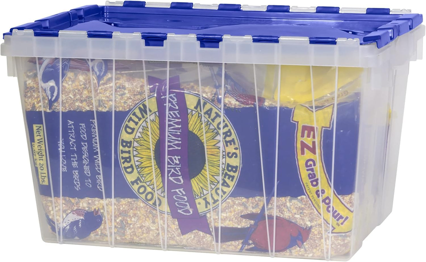 Akro-Mils KeepBox 12 Gallon Storage Container, Nesting and Stackable Plastic Storage Box with Lid Attached, Clear Tote for Garages, Closets, and Moving, 21-1/2" x 15" x 12-1/2", Clear/Blue, 6-Pack