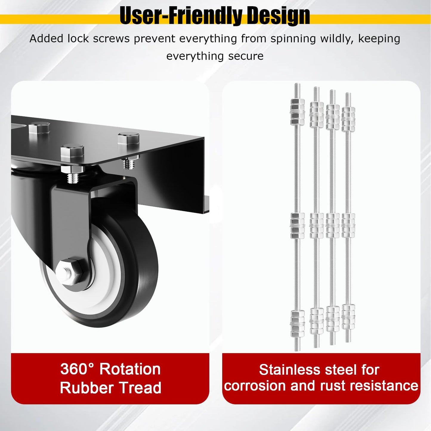 Transferable Caster Kit Compatible with Quickjack 7000TL/TLX, 6000ELX/EXT, 360° Swivel, Easy Mobility