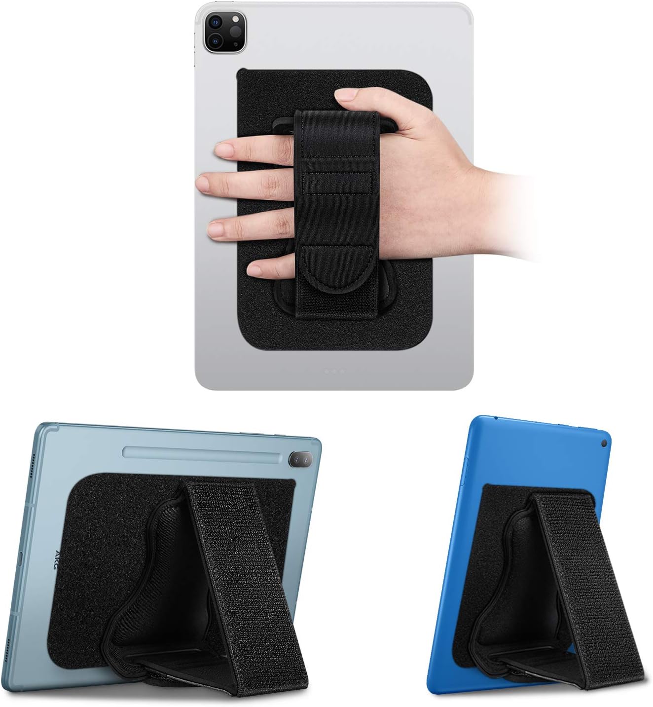 FINTIE 7-11" Universal Tablet Hand Strap Holder - [Dual Stand Supports] Detachable Padded Hook & Loop Fastening Handle