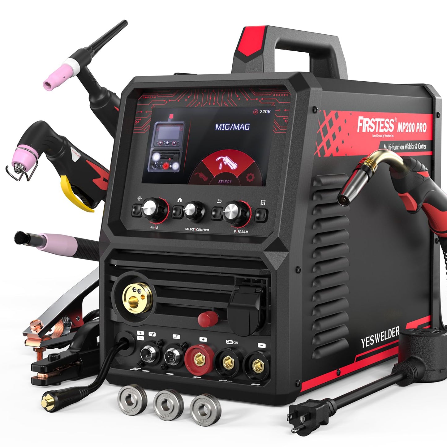 YESWELDER MP200-PRO 9-in-1 Welder & Plasma Cutter Combo, MIG/Pulse MIG/Flux Core/Lift TIG/Pulse TIG/Stick/Pulse Stick/CUT/Spool Gun, User-Friendly 7" LCD Screen 120V/240V Welding Machine