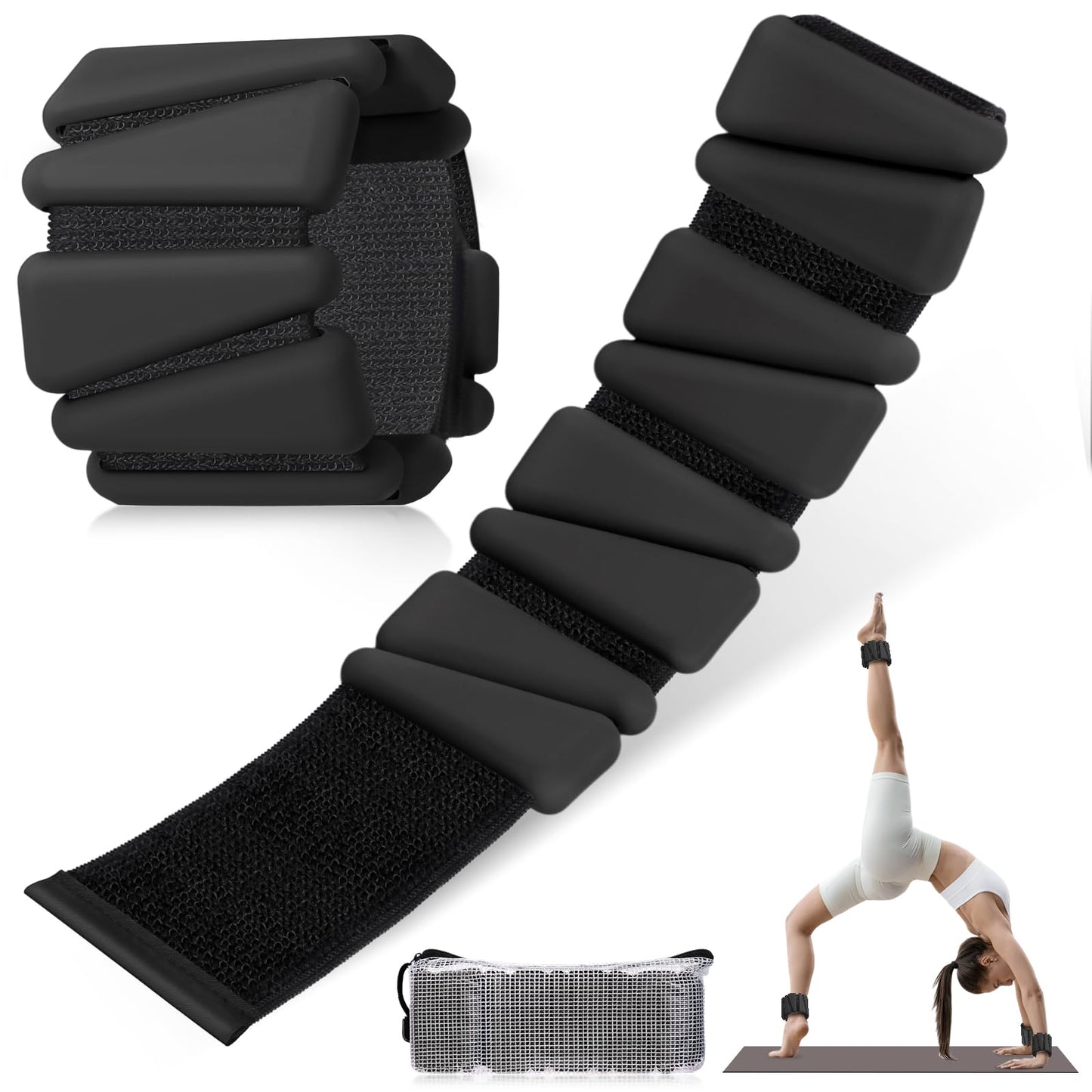 Vinsot Wrist Ankle Weights Set of 2, 4 Lbs, Adjustable Silicone Workout Weights for Women and Men, Wearable Leg Arm Weighted Bracelet for Home Workout Gym Yoga Pilates Swimming Cardio(Black)