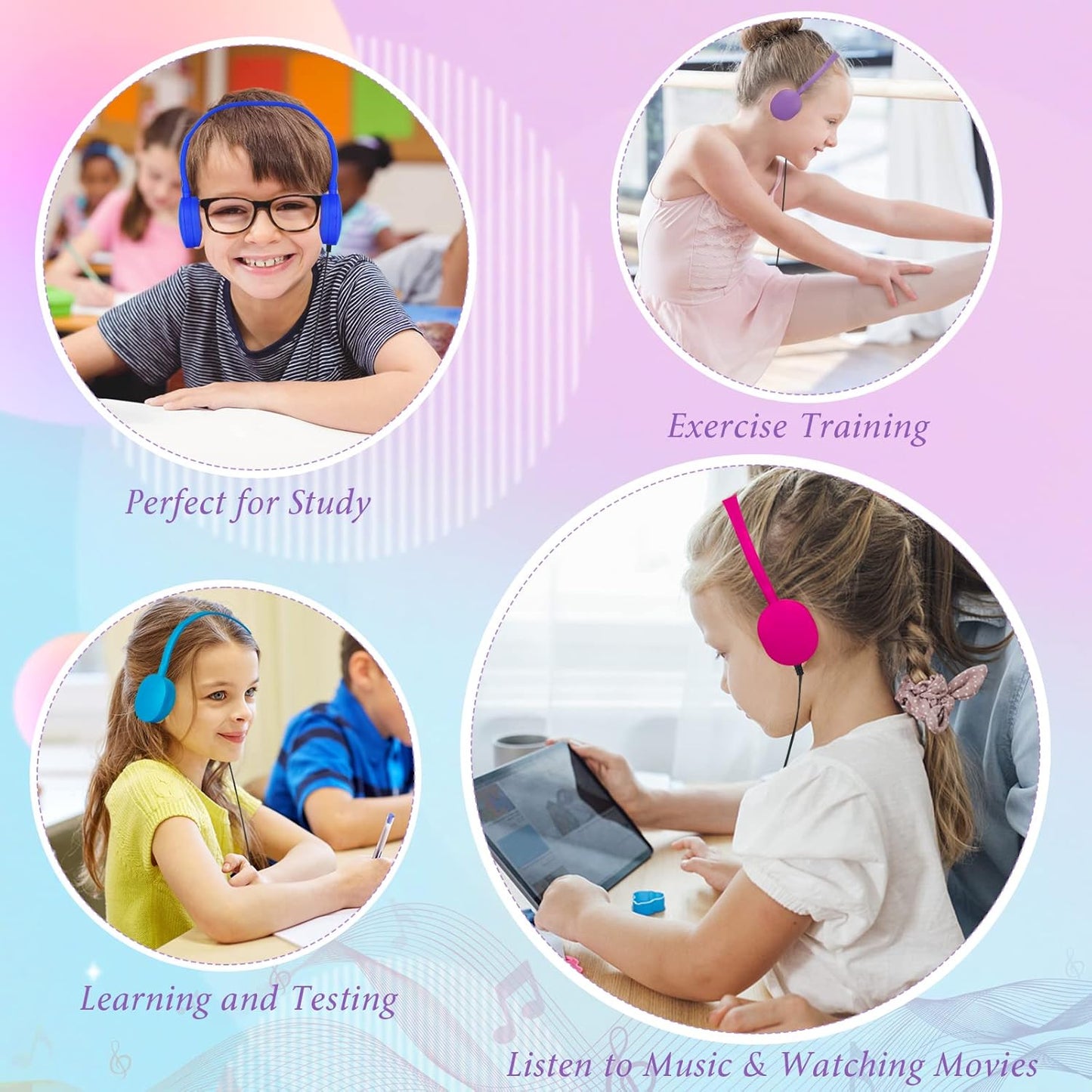 10 Pack 3.5mm (10 Headphones for Kids School Classroom Bulk Multi Colored,Wired Adjustable Student Headphones with Plug