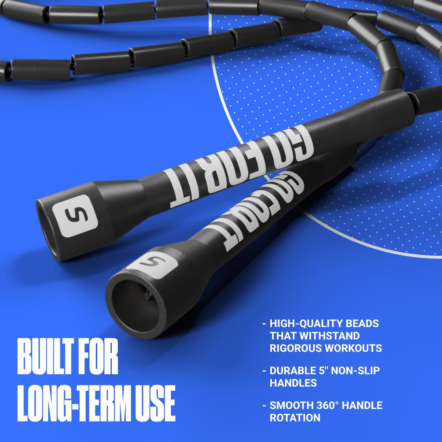 Sportbit Custom-Fit Beaded Jump Rope – Adjustable Length for Kids & Adults, Men & Women – Durable Fitness Rope for Gym & Home