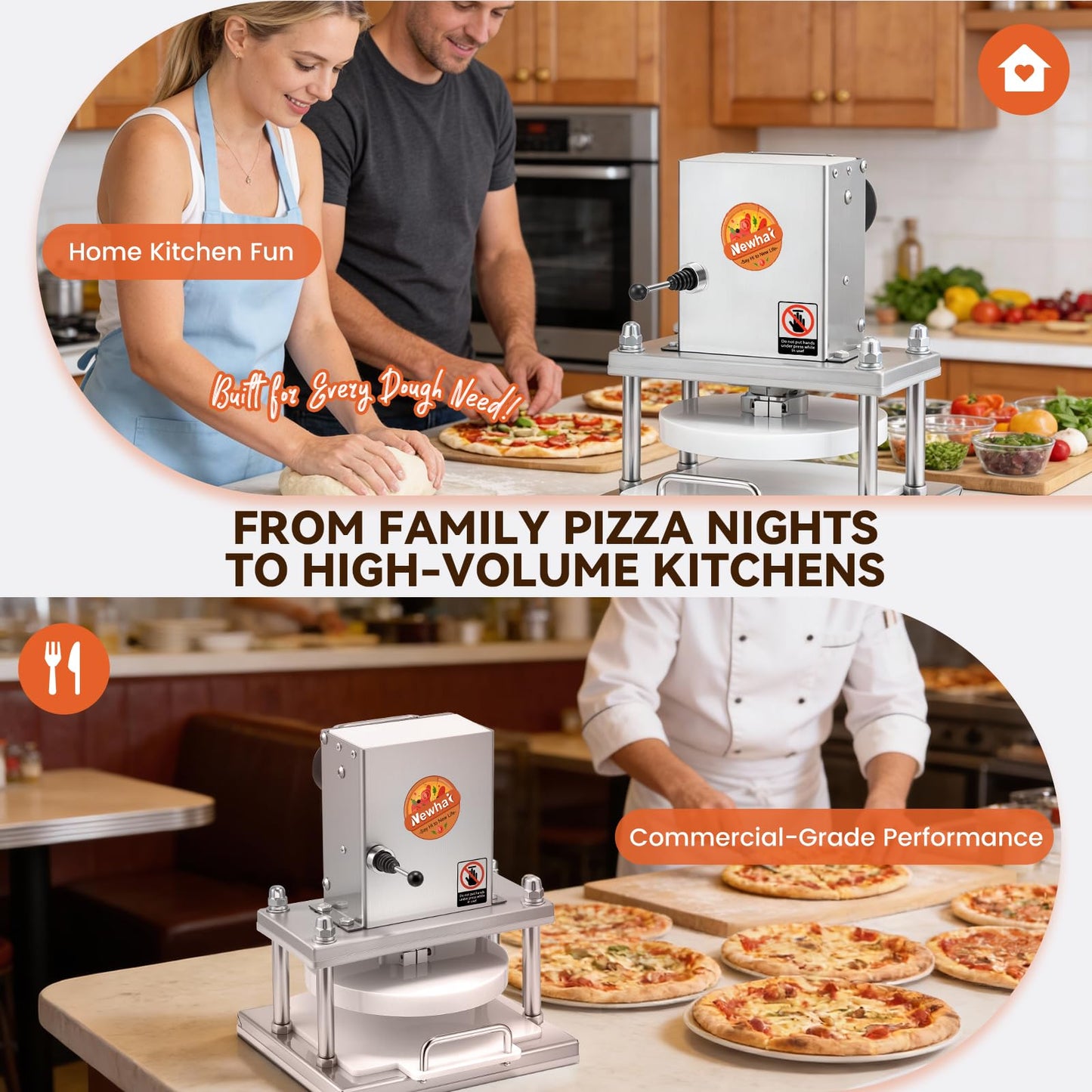 Newhai 8.6” Electric Pizza Dough Press Machine Commercial Dough Roller Sheeter Stainless Steel Pastry Bread Press Forming Processor for Bakery Home Restaurant Use