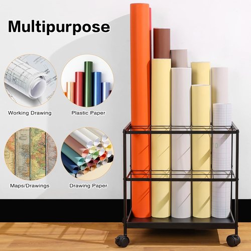 Blueprint Storage Rack Cart - 20-Slot Metal Blueprint Holder for Secure, Non-Slip Storage | Organize Posters & Artwork