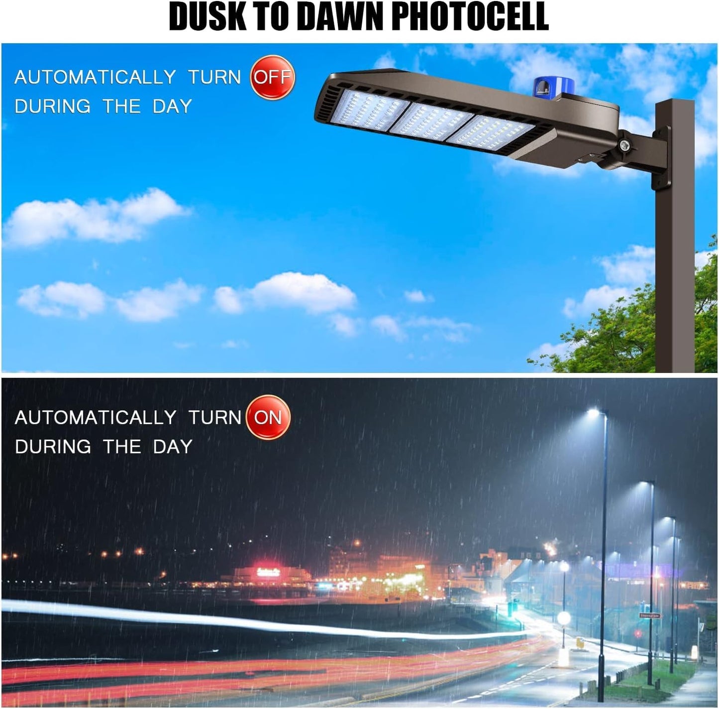 Juyace 300W LED Parking Lot Light Dusk to Dawn Wall Mount, IP65 Waterproof Outdoor Commercial Flood Light 110-277V, Shoebox Street Security Area Lighting (2 Pack)