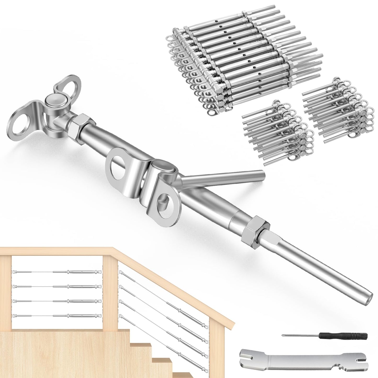 BLIKA 40 Pairs 1/8" Cable Railing Kit Swage Toggle Turnbuckle Hardware, Adjustable Angle T316 Stainless Steel Cable Railing Kits for 2"x2", 4"x4" Wood Posts, Deck Cable Railing Kits for Stairs, BL025