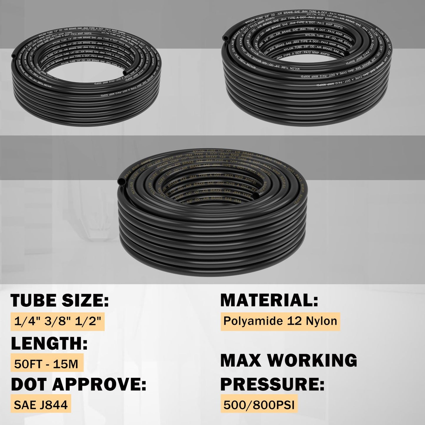 CheeMuii 100 PCS Brass DOT Air Line Fittings with 3 Roll 50FT 1/4" 3/8" 1/2" DOT Air Lines Kit Push Lock Air Fitting Quick Connect Air Fittings with Air Hose Pneumatic Tubing