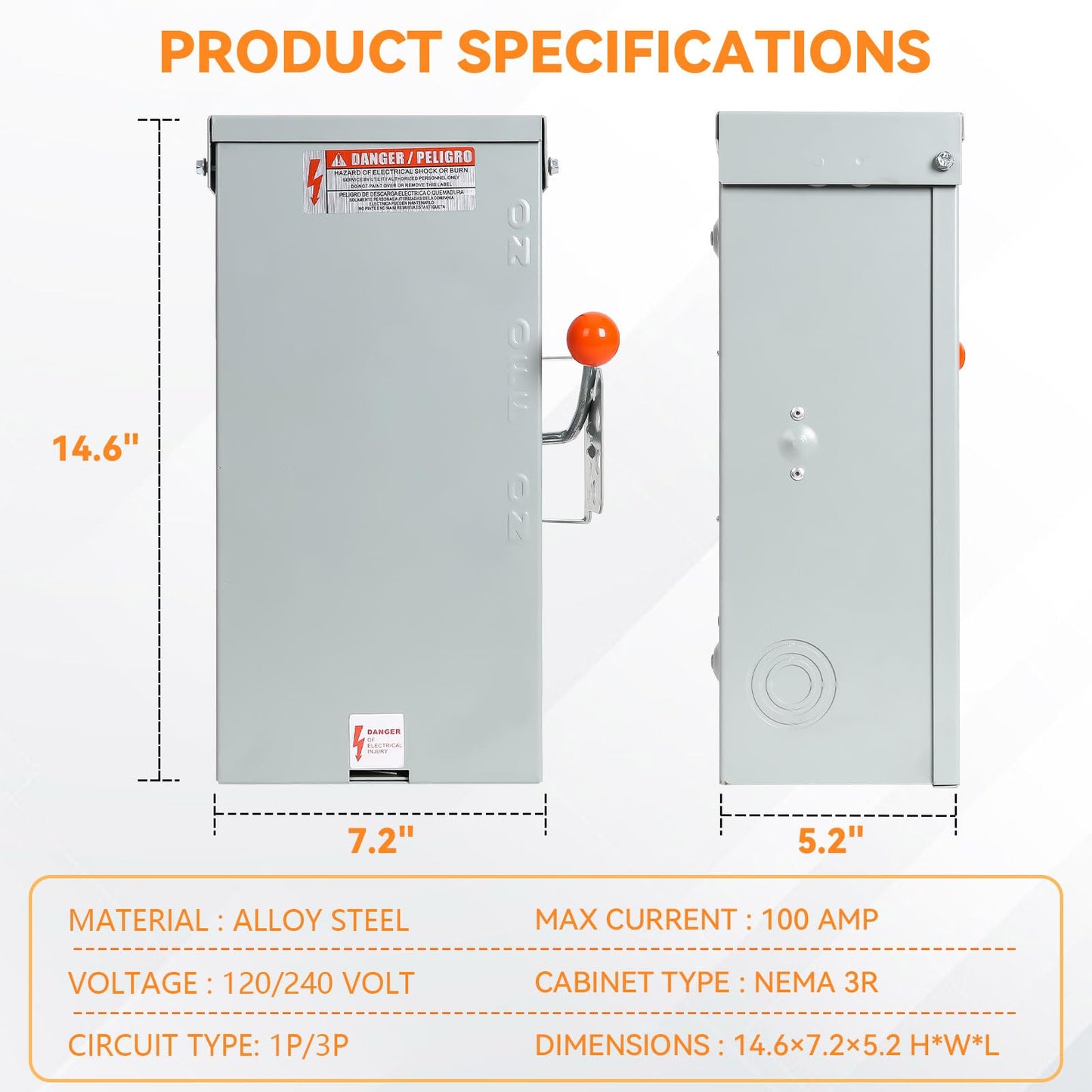 MUJURUR 100A Generator Transfer Switch, 24000W Heavy Duty Double Throw Safety Switch, 120/240V Manual Transfer Switch, Stronger Stability, Enlarged NEMA 3R Enclosure for Outdoor, 10-Year Warranty