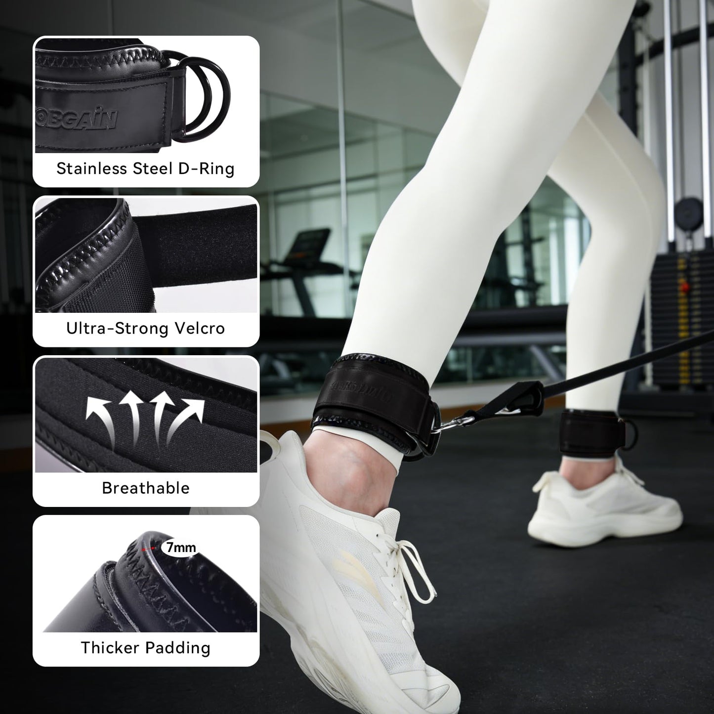 JOBGAIN Ankle Strap for Cable Machine (2 Pack), Ankle Resistance Bands, Cable Kick Back Straps for Gym, Glute Workouts, Leg Extensions, Adjustable Straps with Neoprene Padding, Black