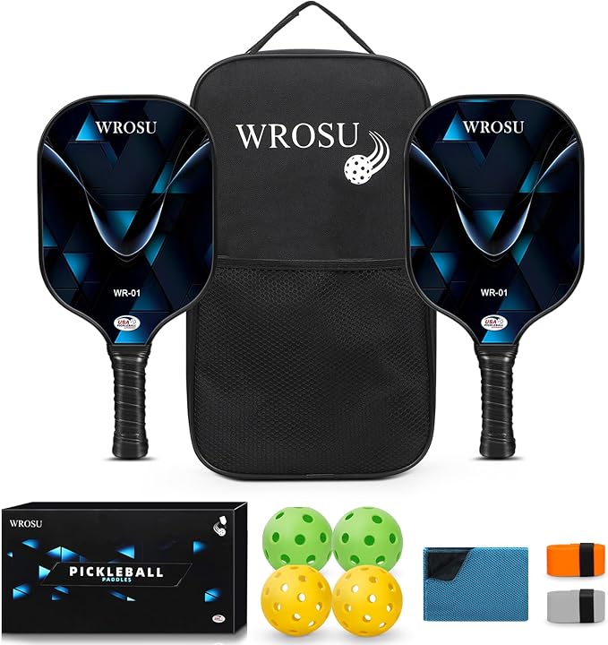 Carbon Fiber Pickleball Paddles Set of 4 or 2 Rackets,USAPA Approved Carbon Fiber Surface Pickle Ball Equipment Sets PP Honeycomb Core Pickleball Rackets & Accessories for Men,Women,Kids,Adults