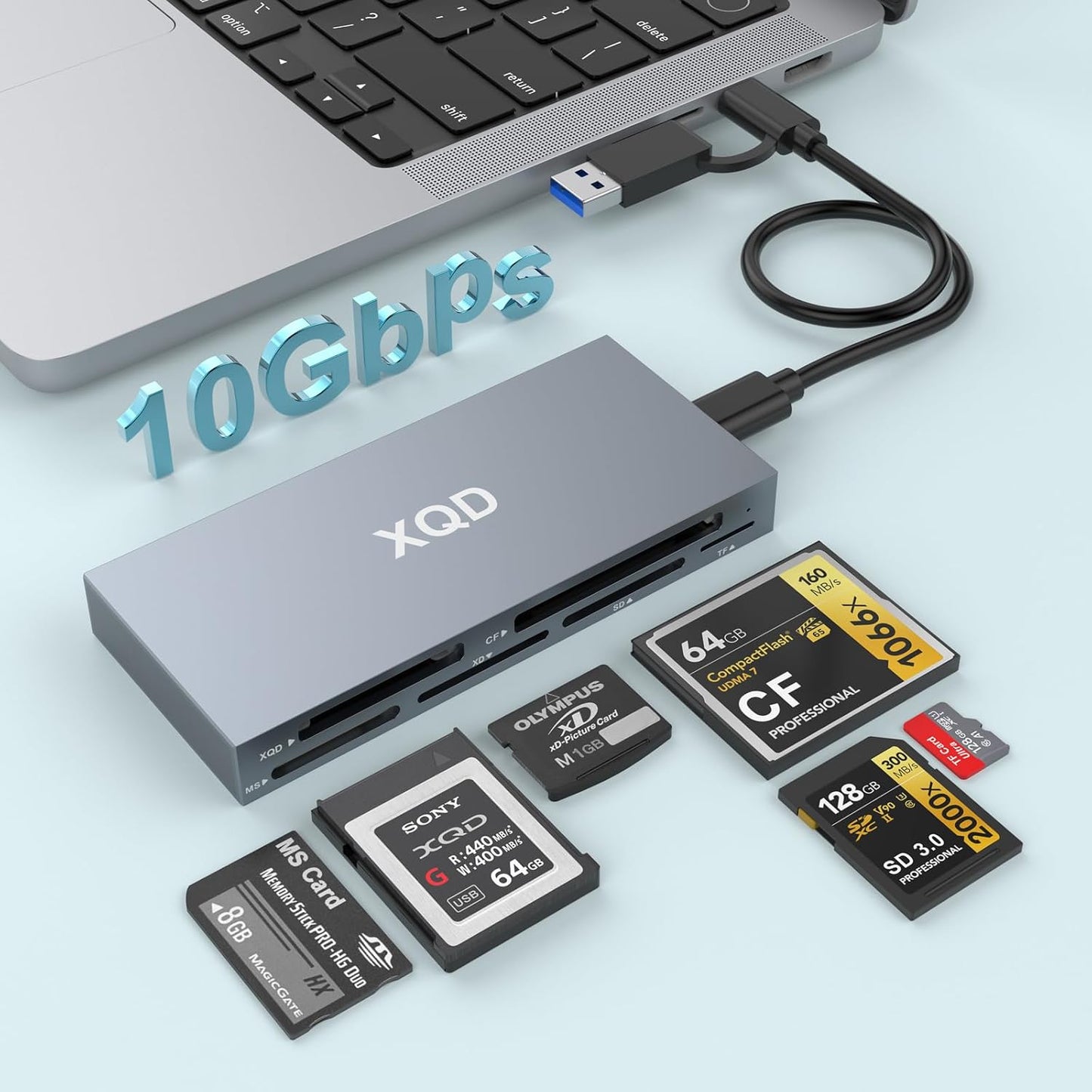 Rocketek 8 1 10Gbps 2933x/1400x 3.0 in XQD Card Reader, Multi XQD Reader for Sony G/M Series, Lexar USB Mark XQD