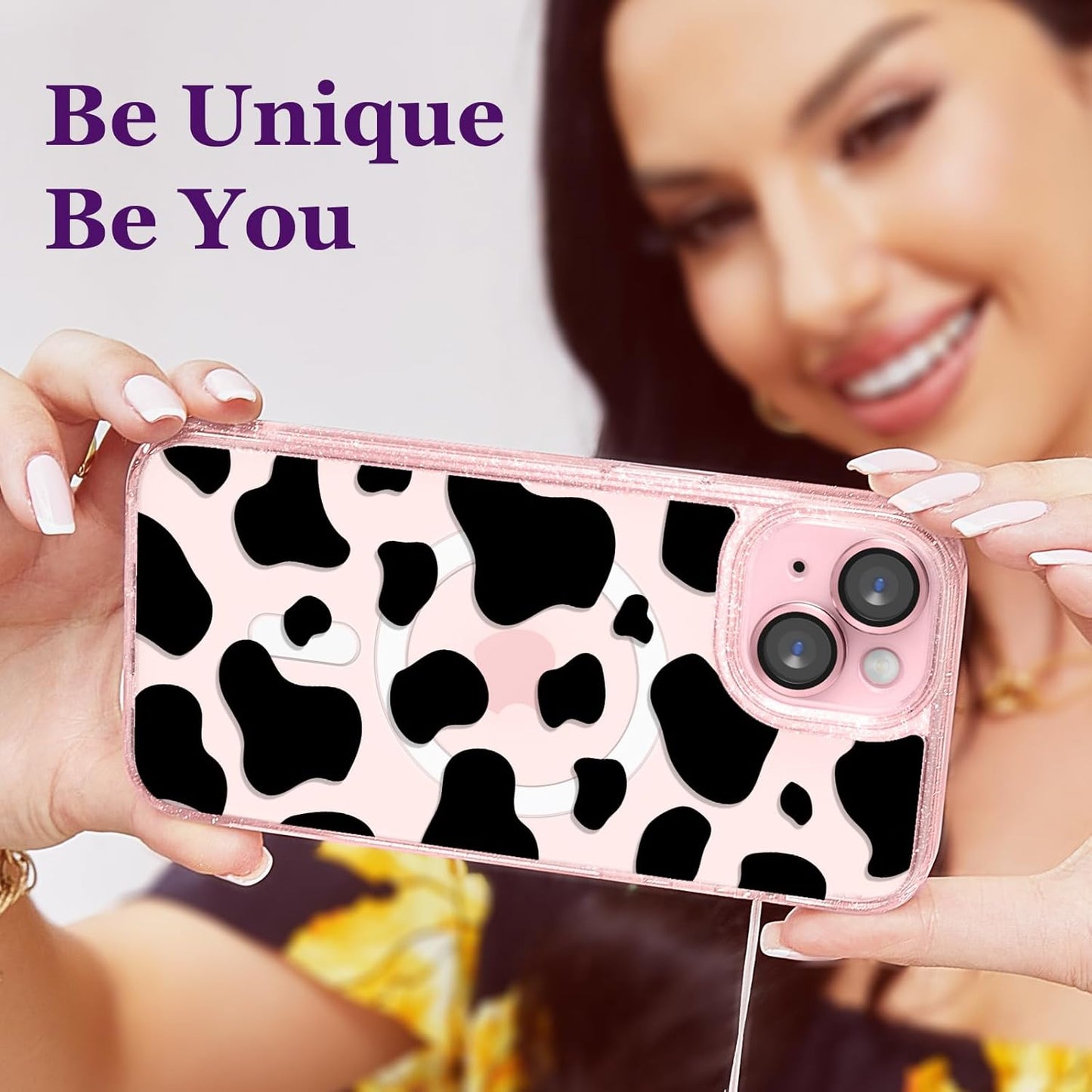 casevivid 15 6.1" Magnetic for iPhone Magsafe Case Cute Aesthetic - Glitter Pink Phone Case with Camera Protector