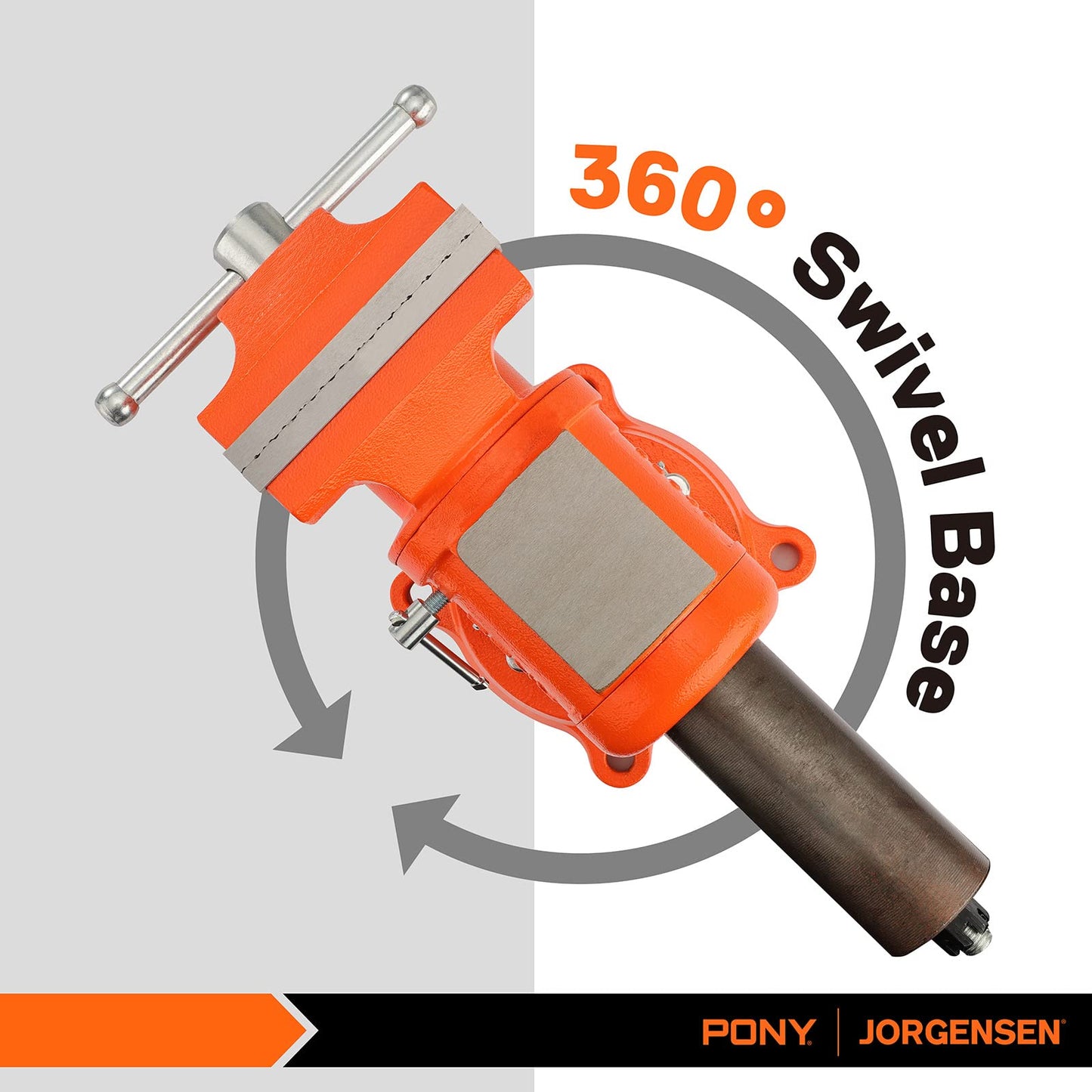 PONY Heavy Duty Bench Vise, 5-inch Jaw Width and Opening, 360-Degree Swivel Base With Anvil, Utility Combination Pipe Home Vise for Woodworking, One-Pair Vise Jaw Pad Included