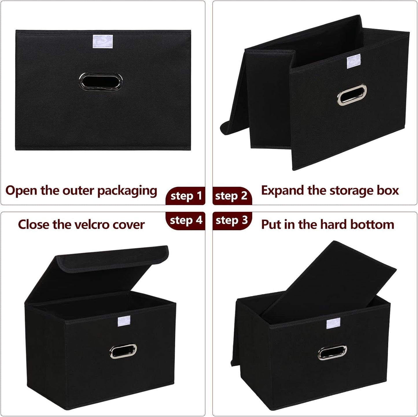 STOREONE Fabric Storage Cube Bins - Foldable Organizer with Lids & Metal Handles | Black, Set of 3