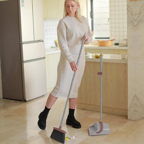 Ivandar Broom and Dustpan Combo Set - 50.6-Inch Long Handle for Effortless Floor Cleaning | Brown and Gray