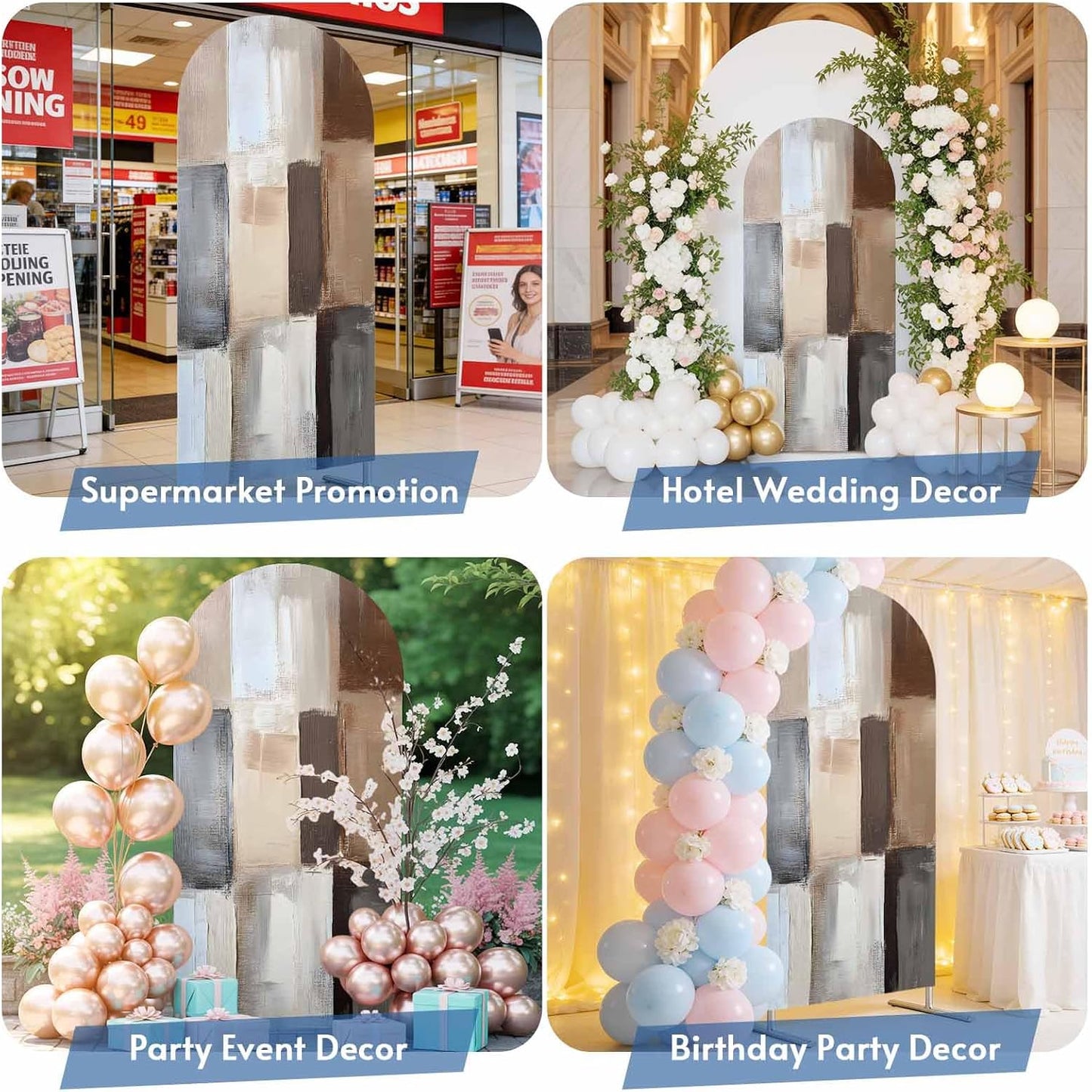 Jnbasdffb 7.2 Brown Beige Color Blocks Wedding Arch Cover, Stretchy Spandex Arch Backdrop Stand Covers FT, Abstract Oil