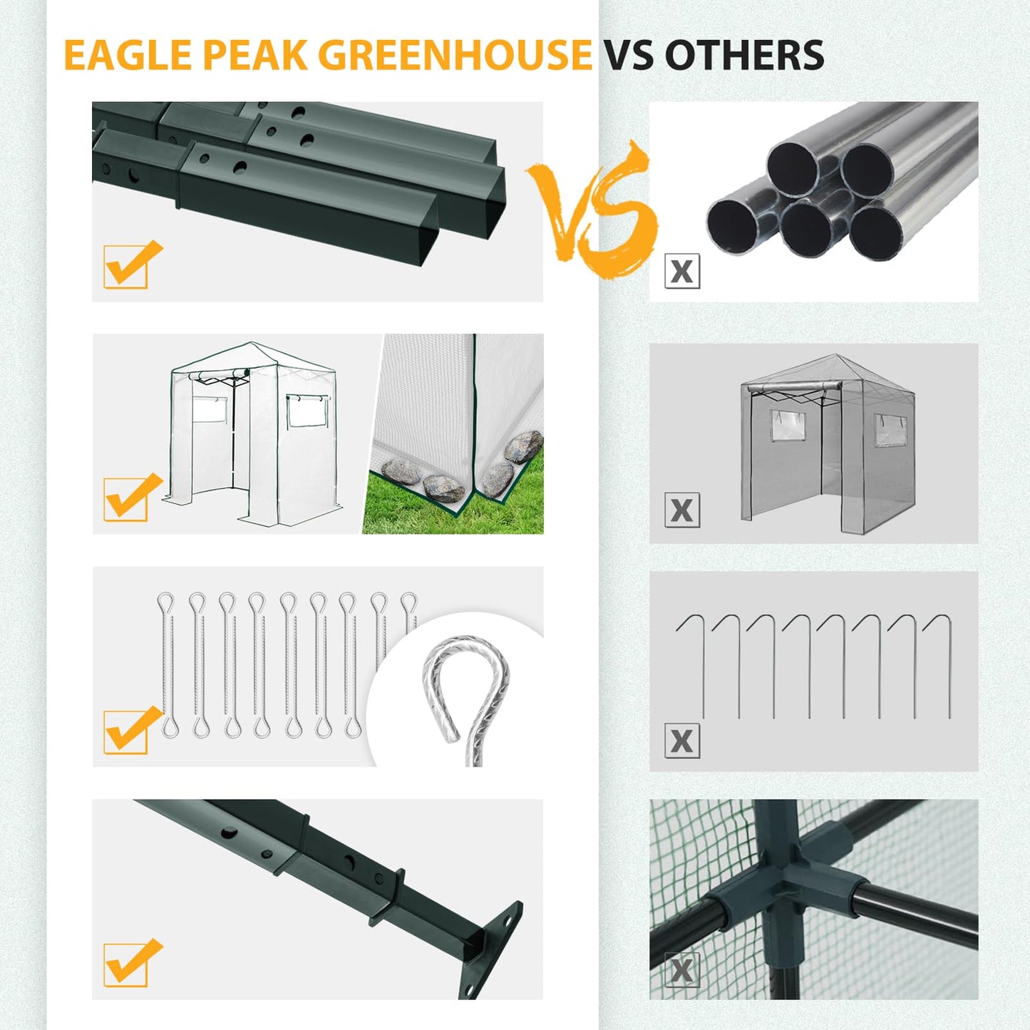 EAGLE PEAK 6x4 Portable Walk in Greenhouse, Pop Up Indoor Outdoor Greenhouse, Green House Kit with Zippered Roll-Up Doors and Windows, PE Cover, Clear/White