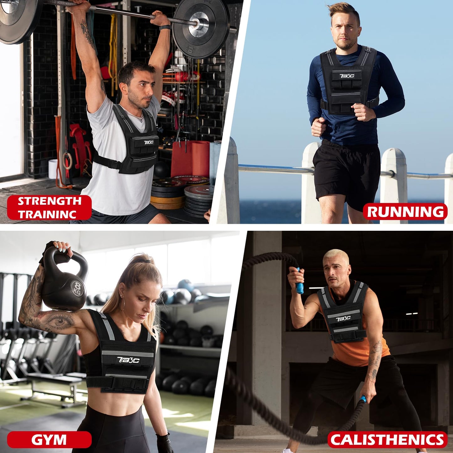 TB3C Adjustable Weighted Vest Men & Women, 30lbs with Reflective Stripe, Workout Vest for Home Gym, Cardio, Strength Training & Weight Loss