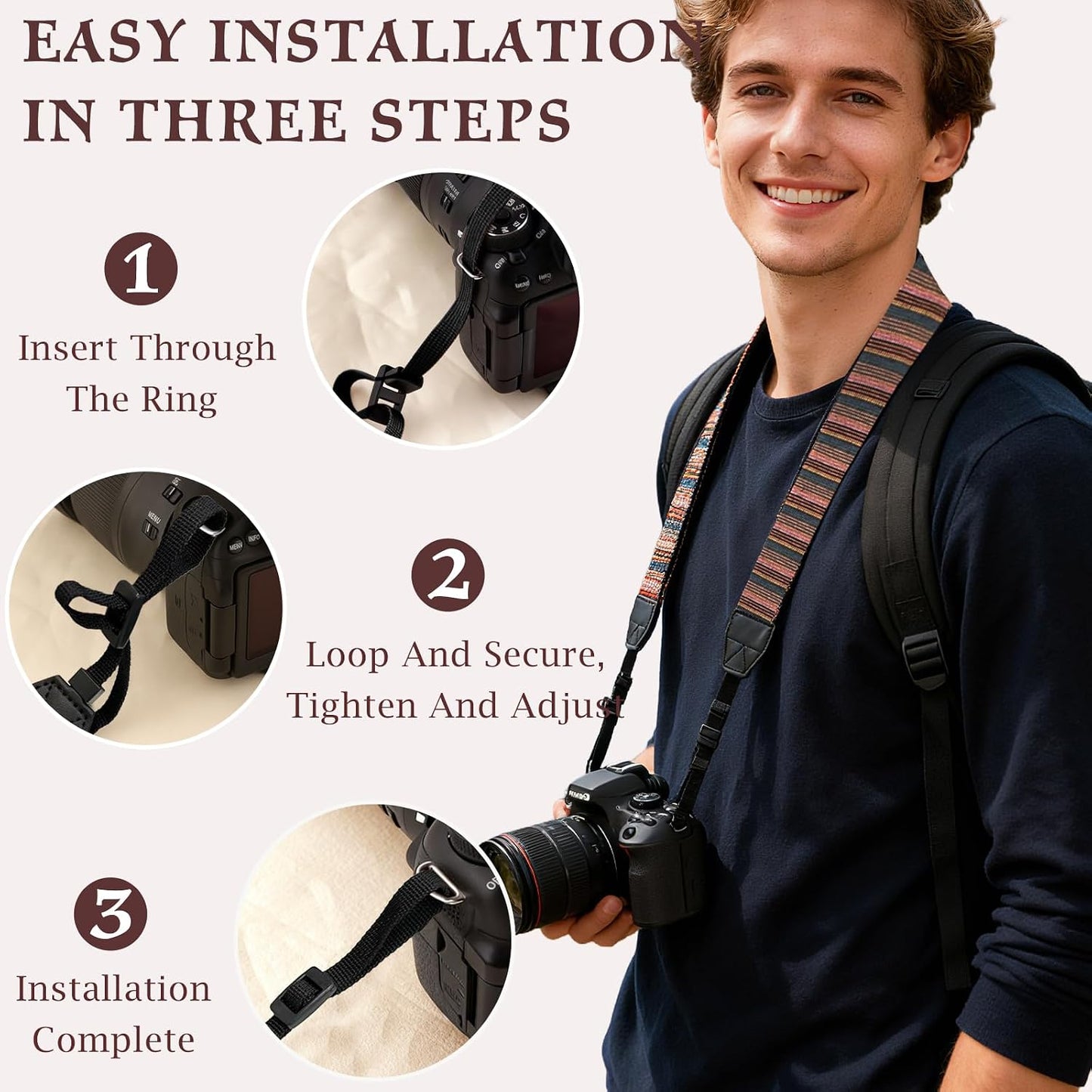 Brvlsoc Bohemian Vintage Adjustable Camera Shoulder & Neck Strap with Quick Release Harness Universal Fit for DSLR