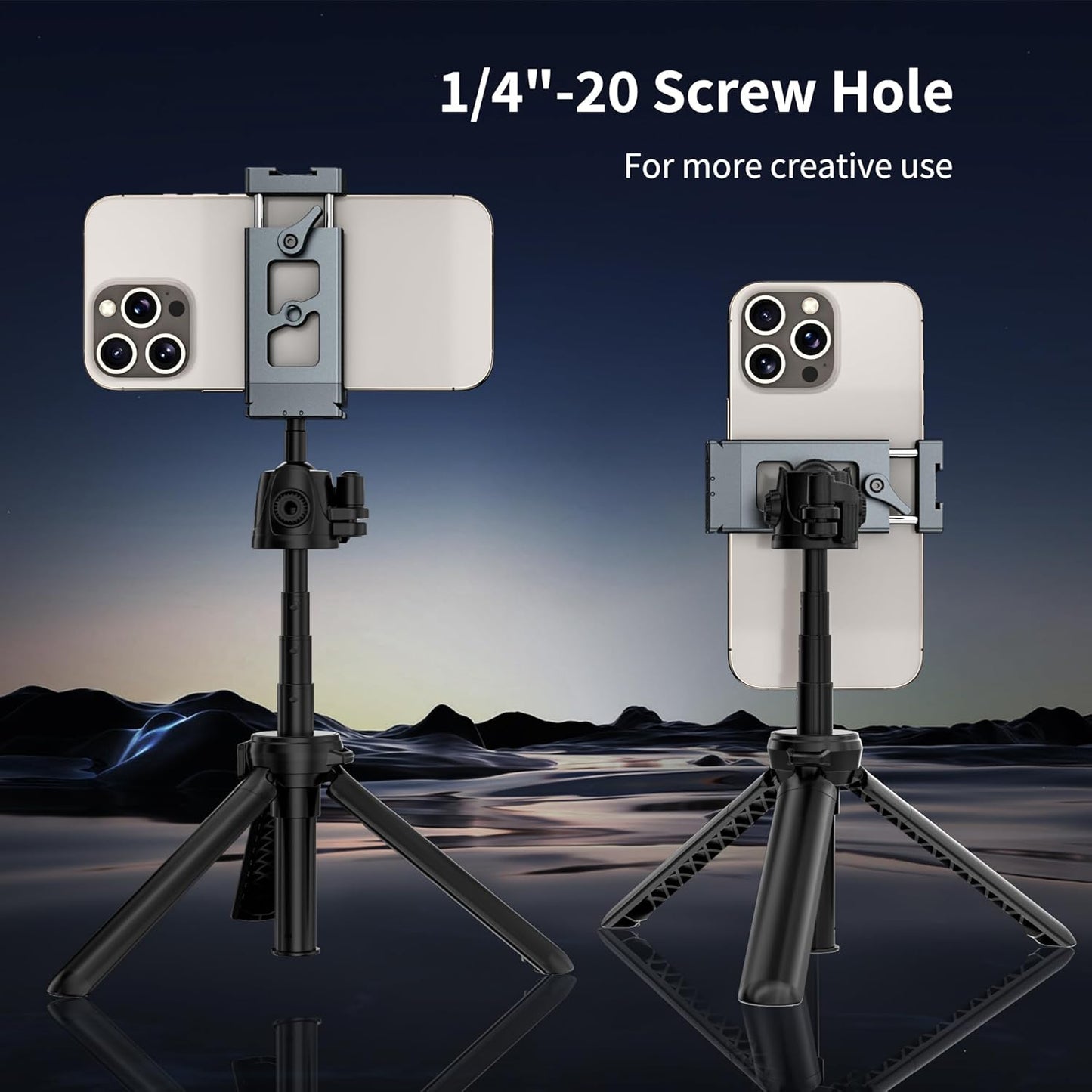 CAMOLO GEEK Metal Phone Tripod Mount Arca Port & Action Camera Adapter, Adjustable Smartphone Tripod Adapter Clamp Cell