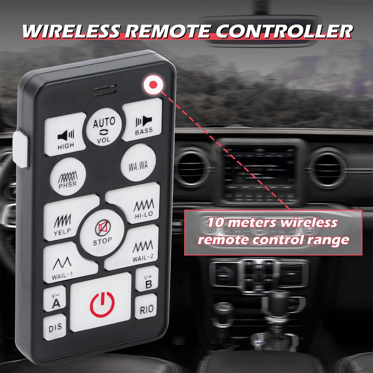 SMALLFATW Police Siren 20 Tones 130 DB 200 Watt, Dual 20A Auxiliary Switch, Wireless Remote USB Rechargeable 15M Control Range, Car PA System Speaker Horn, Emergency Siren for Car Truck Vehicles