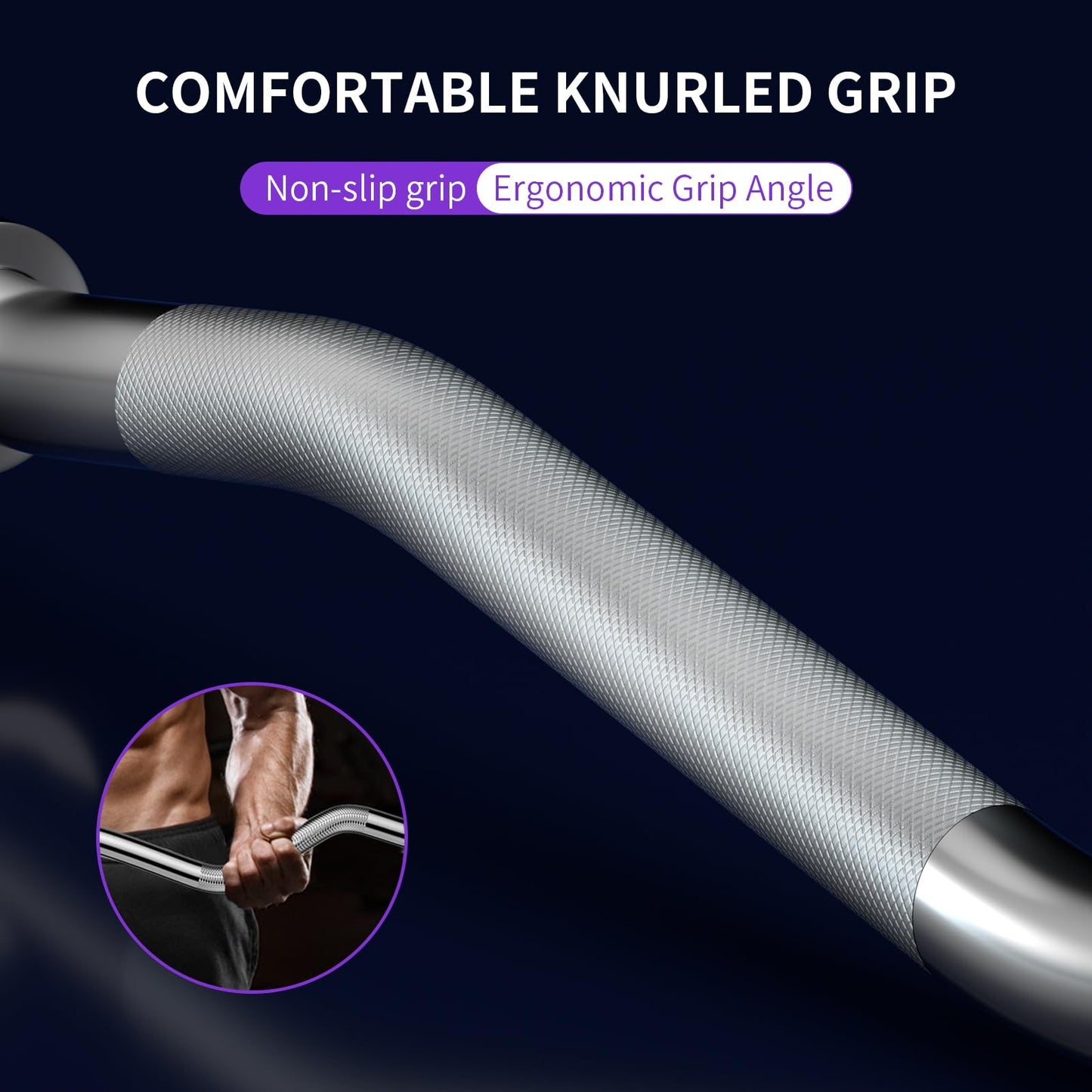 47" EZ Curl Bar Weight Lifting Bar, 1-inch Curling Bars for Weight lifting, Barbell bar for Hip Thrusts/Squats/Lunges for Gym and Home, With 2 Star Double Risk Star-nuts (220lb Weight Capacity) (Silver)