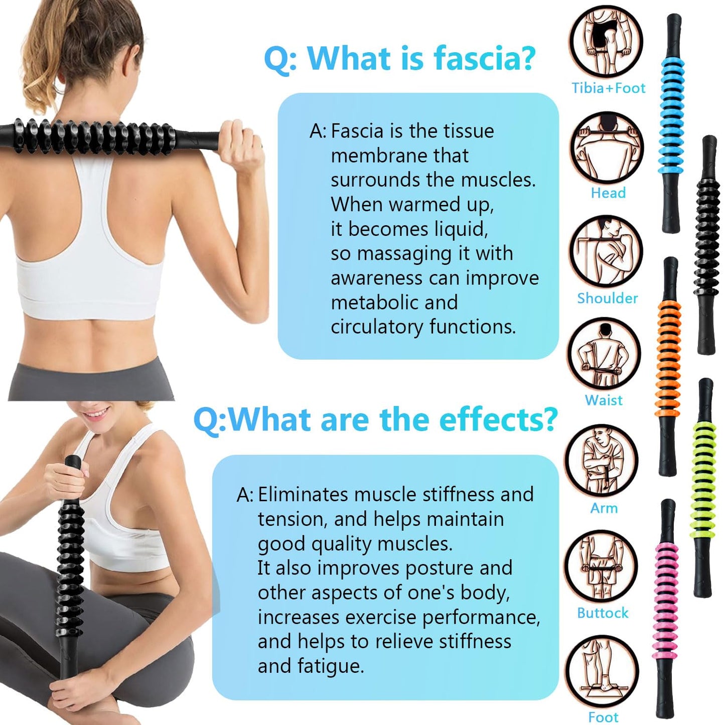 Monfasye Muscle Roller Stick, Yoga Massage Roller Bar Fitness Beauty Tool for Athletes Relief Leg Back Pain (Black)