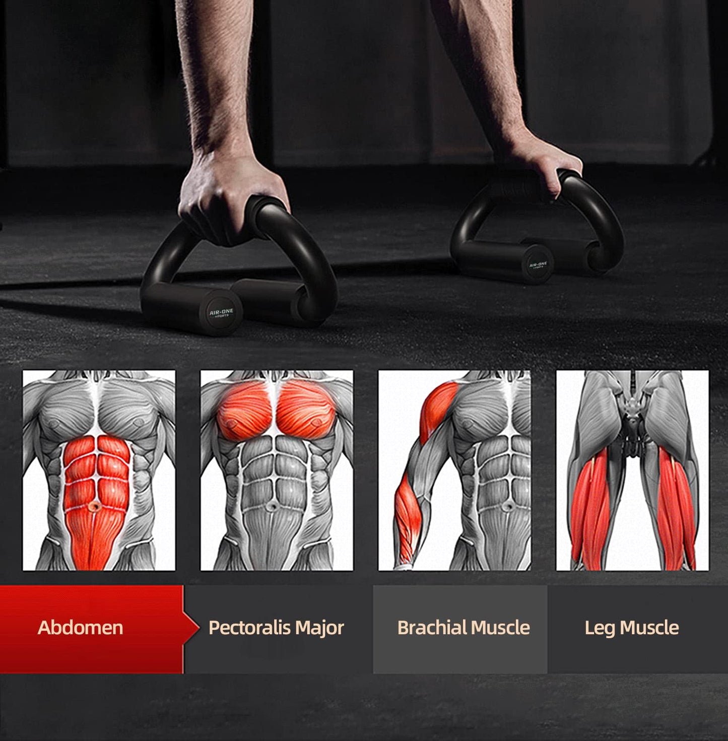 AIR-ONE SPORTS Push Up Bars, Extra Thick Non-Slip Foam Grip, Sturdy S-Shaped Structure Push Up Stands, Wrist Protection Handles for Strength Training Home Gym, Supports Users Over 200 lbs, Black & Red